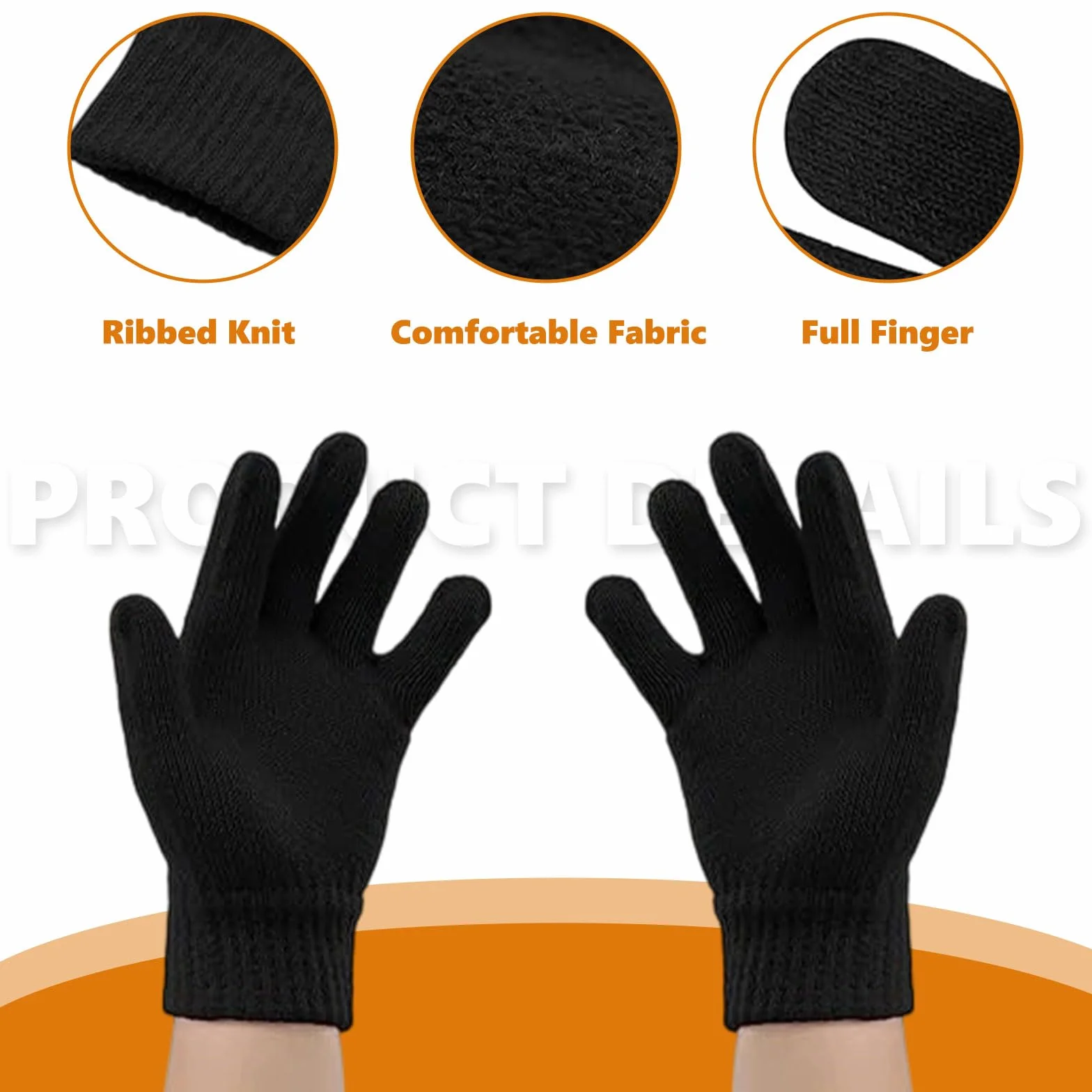 Guantes Elásticos Mágicos para Niños, Manoplas de Dedo Completo, Guantes de Punto Unisex, Cálidos de Invierno, Negro