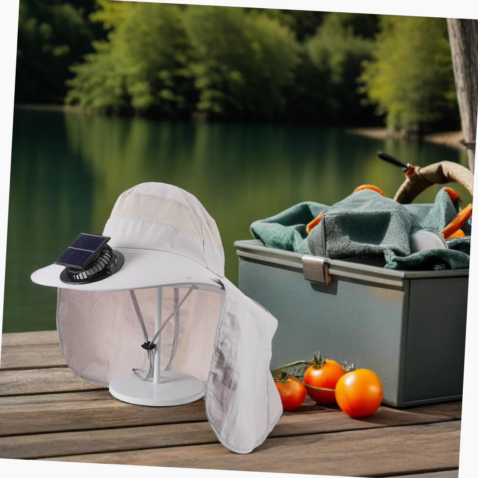 Sombrero de Pescador con Abanico Solar de ala Ancha de Nylon | Fiesta Verano, Solapa Cuello y Diseño Transpirable para Aventuras al Aire Libre y Jardinería