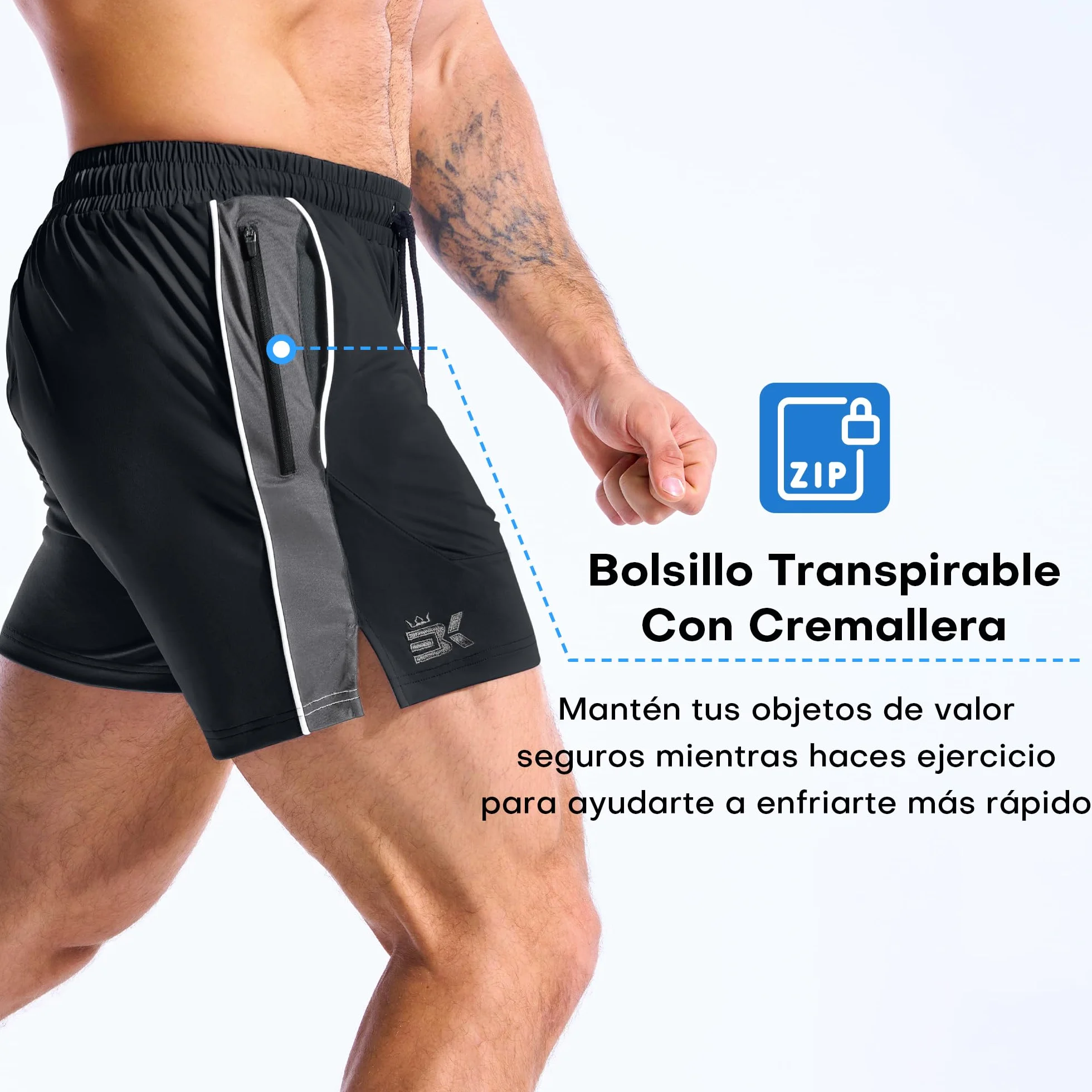 ZENWILL DRI-Armor Pantalones Cortos Hombre Deporte Cremallera Running Gym Secado Rápido