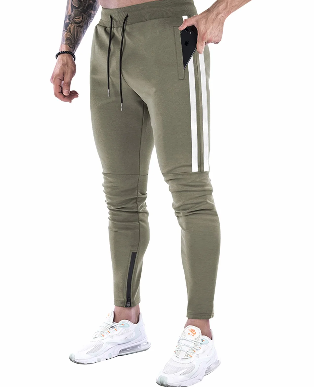 Pantalones Deportivos Running para Hombre Jogger Gimnasio Fitness Entrenamiento Pantalon Largos Chándal Bolsillo Cremallera Suwangi