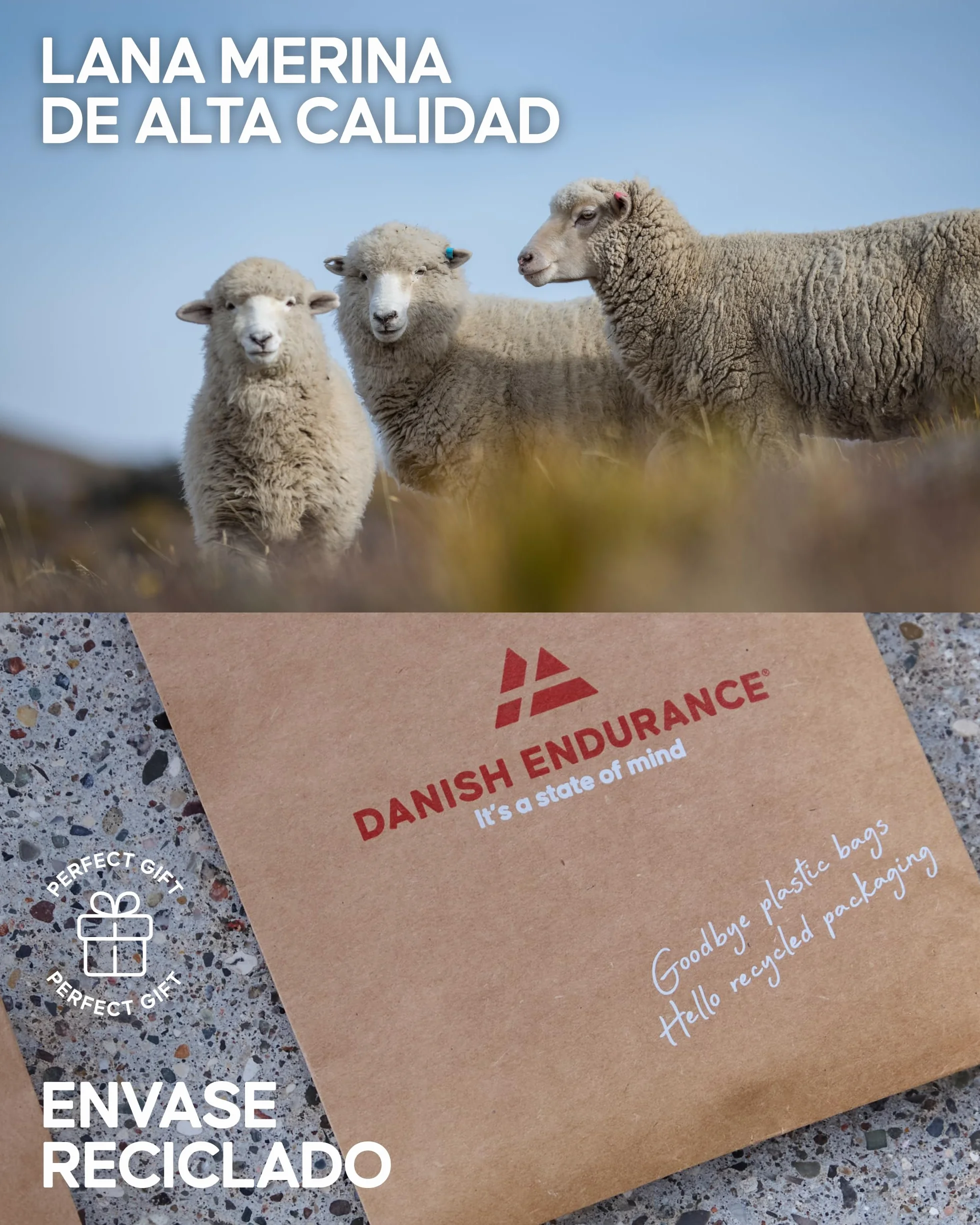 DANISH ENDURANCE Calcetines de Senderismo Unisex de Lana Merino con Acolchado Antiampollas, 3 Pack