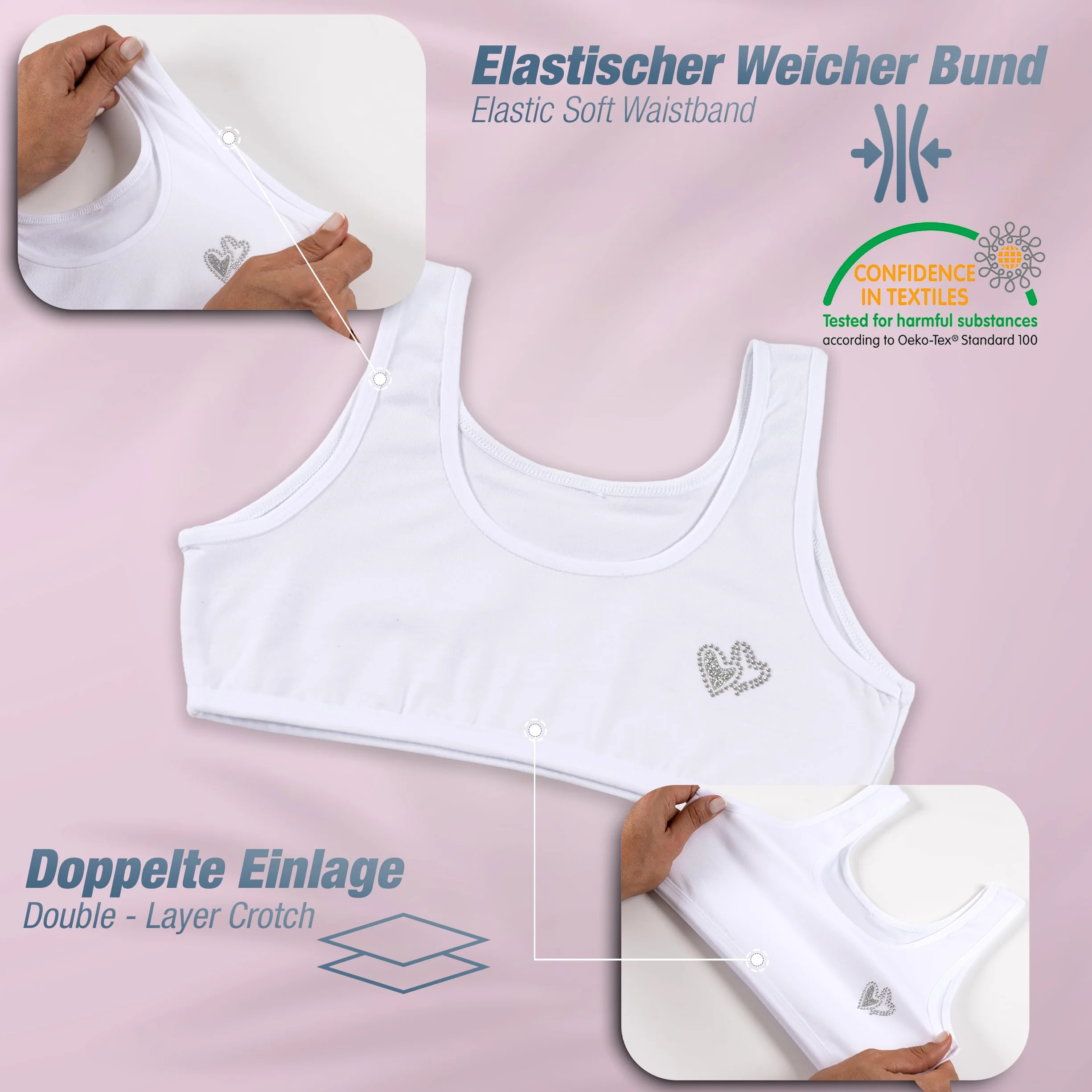 LOREZA Sujetador Bustier para Niñas Ropa Interior Piedras Preciosas Camiseta de Tirantes Algodón 10 a 15 años
