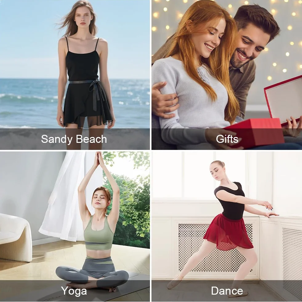 Falda de Ballet Corta para Mujer Transpirable Envolvente de Gasa Cintura Ajustable