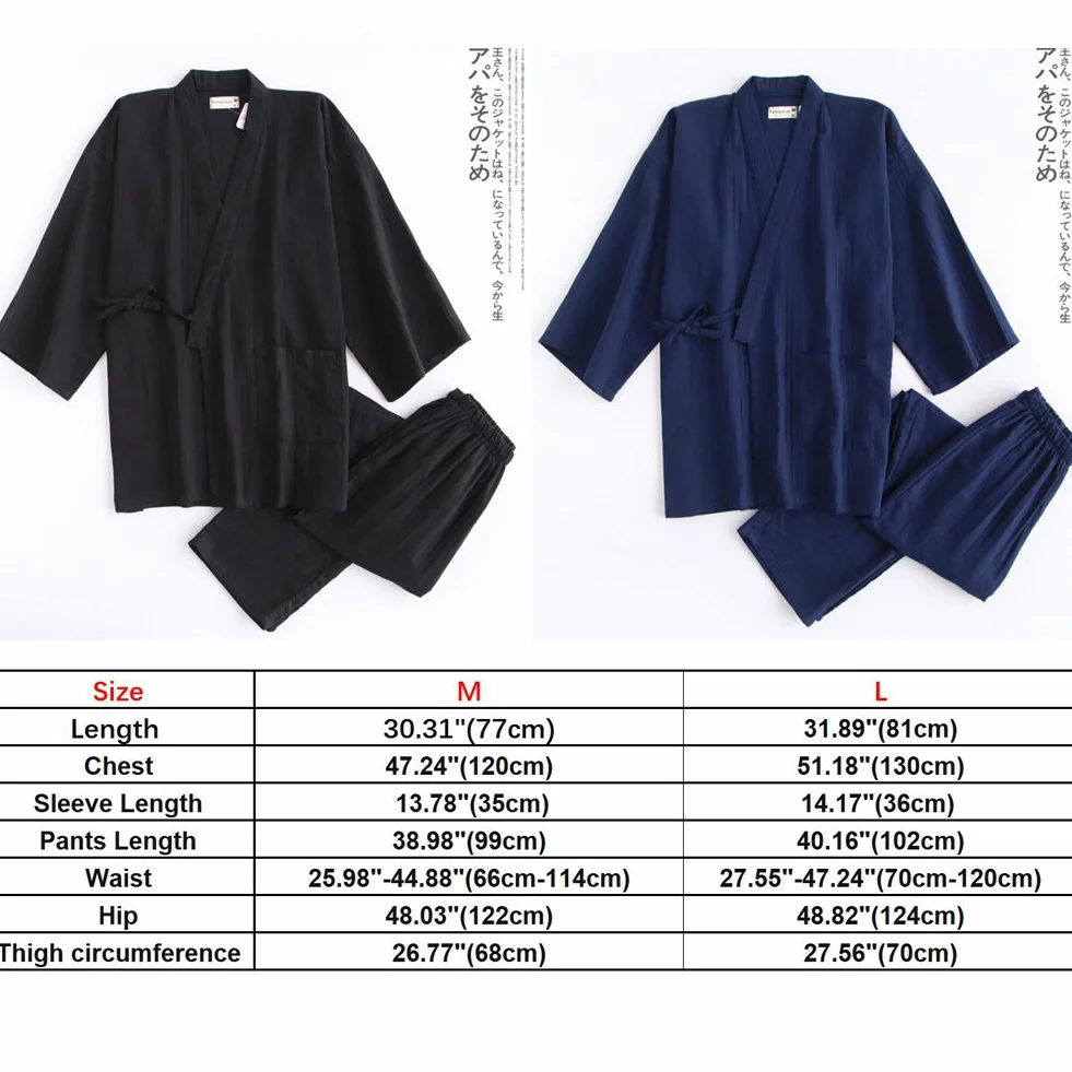 Fancy Pumpkin Traje de bata de pijama de algodón estilo japonés Kimono de los hombres [Navy, L]