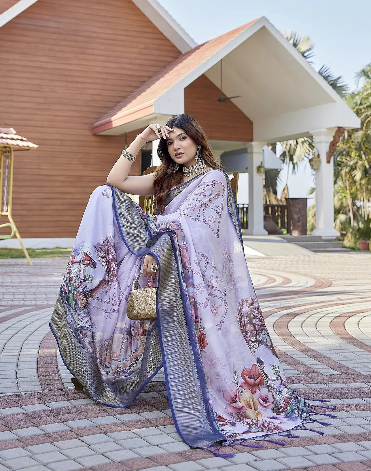 Yashika Banarasi Kanjivaram Sari de seda para mujer étnico
