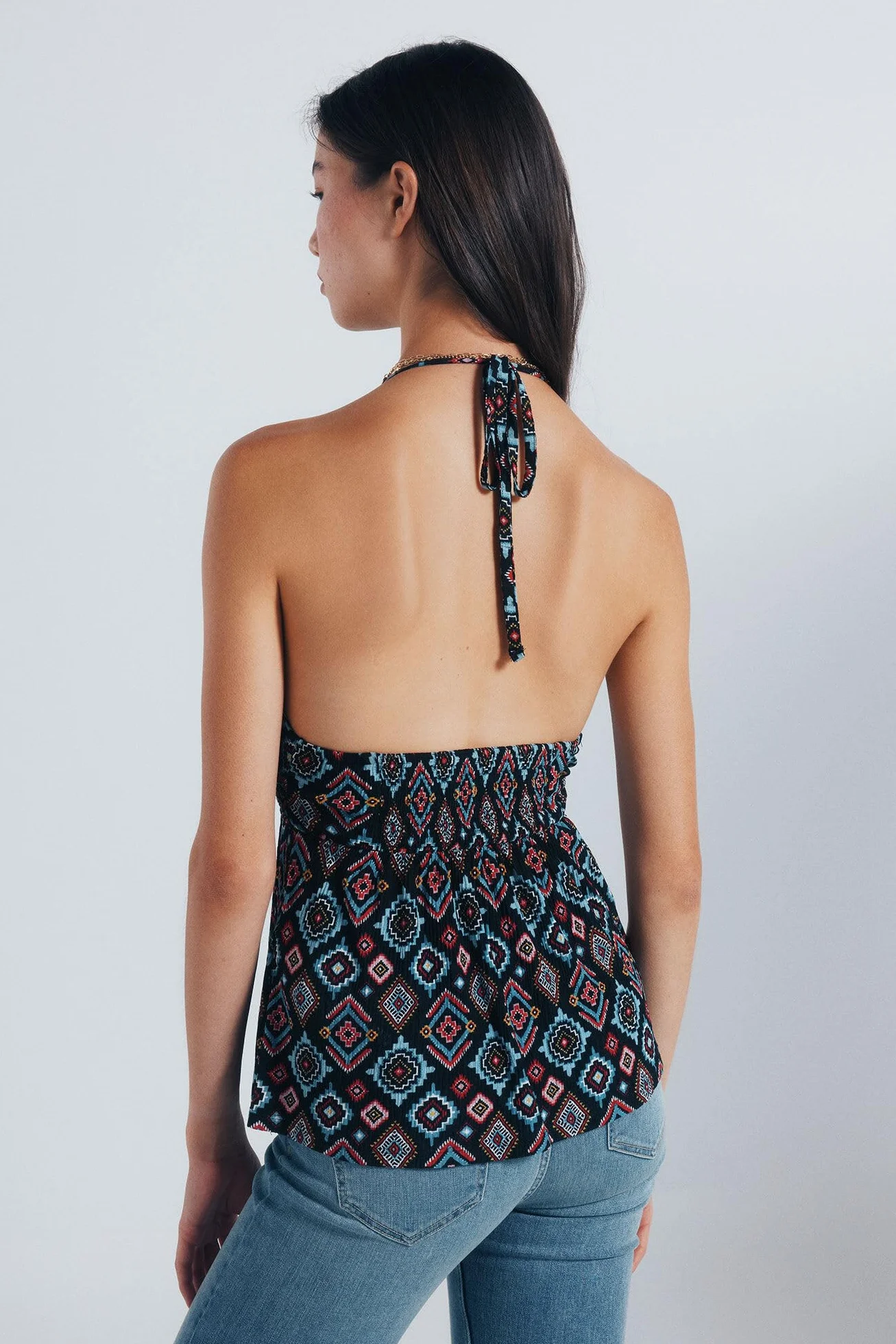 Springfield Boho Halter Printed Top Camiseta Mujer