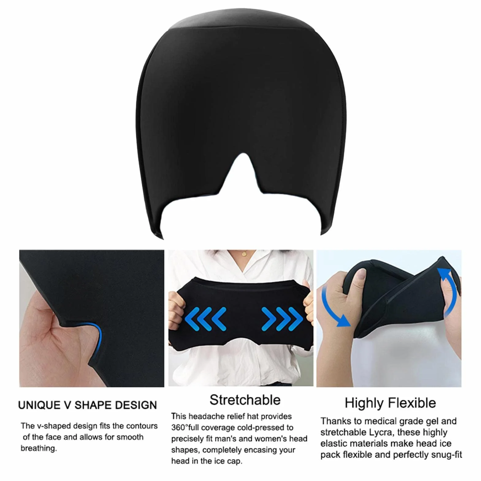 Sombrero para Dolores de Cabeza - Paquete de Cabeza de Hielo de migraña de 360 Grados | Cómodo y elástico para Alivio de migrañas y Dolores de Cabeza, Gorro de Dolor de Cabeza para frío