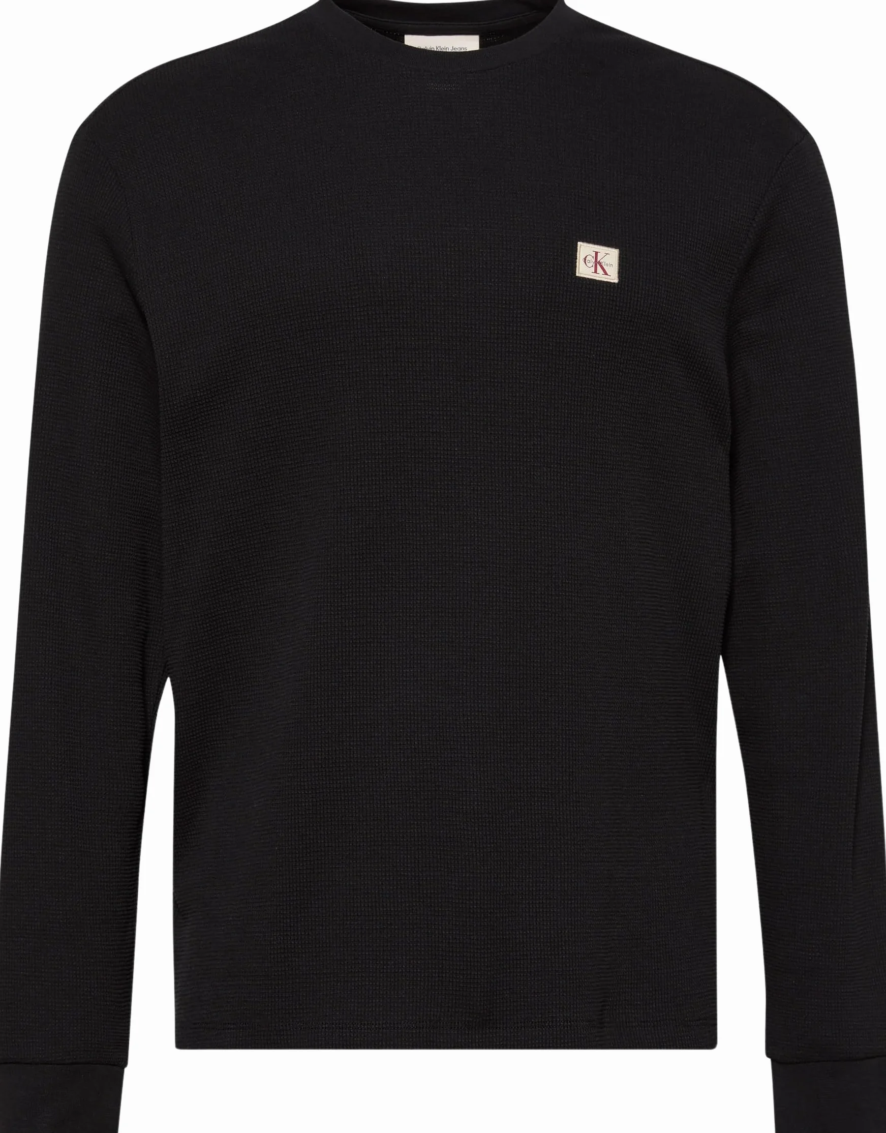Calvin Klein Camiseta de Manga Larga Hombre Waffle Badge tee con Cuello Redondo