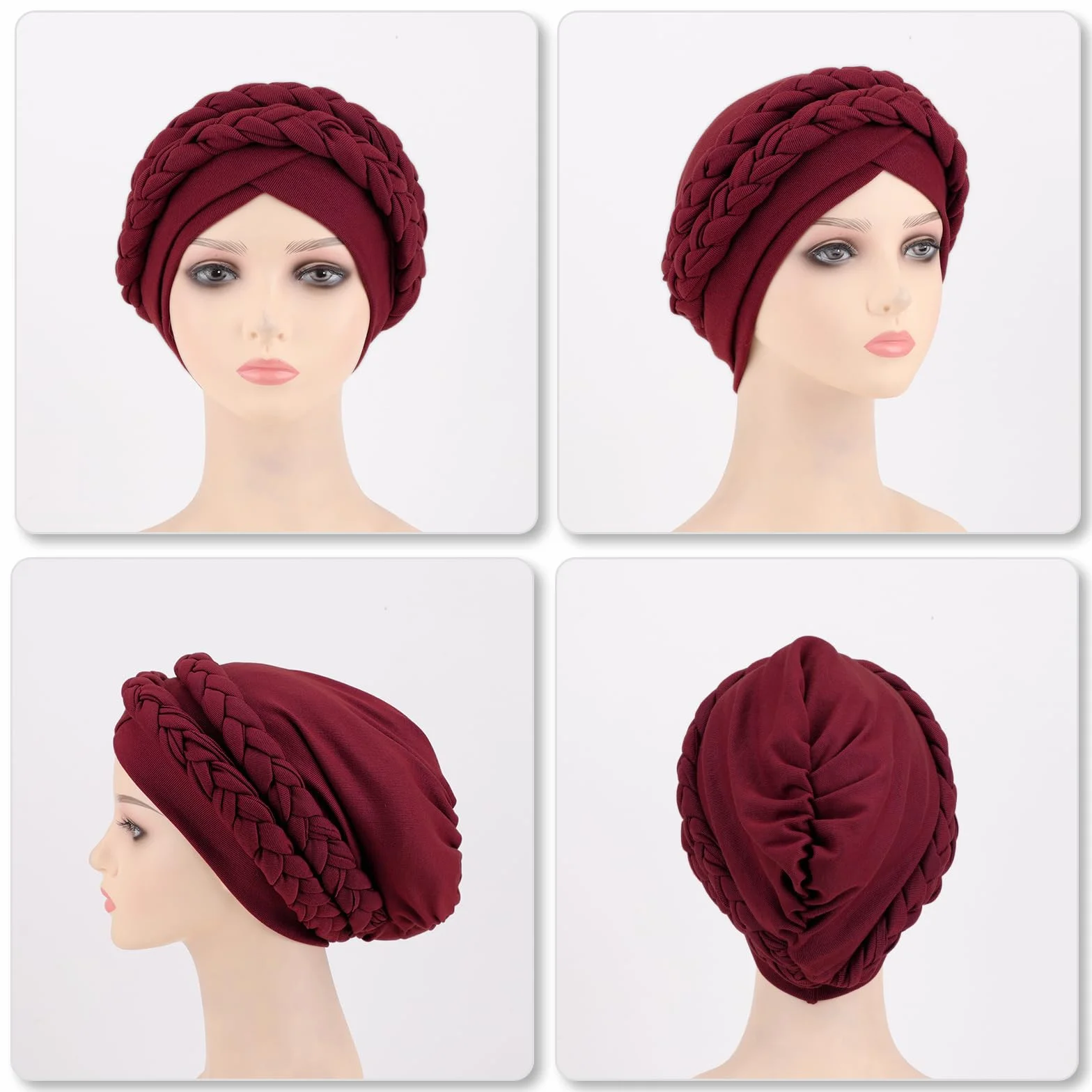 DRESHOW Turbante Africano Doble Preatado Trenzado Envoltura de Cabeza Sombrero Moda Gorro Quimio