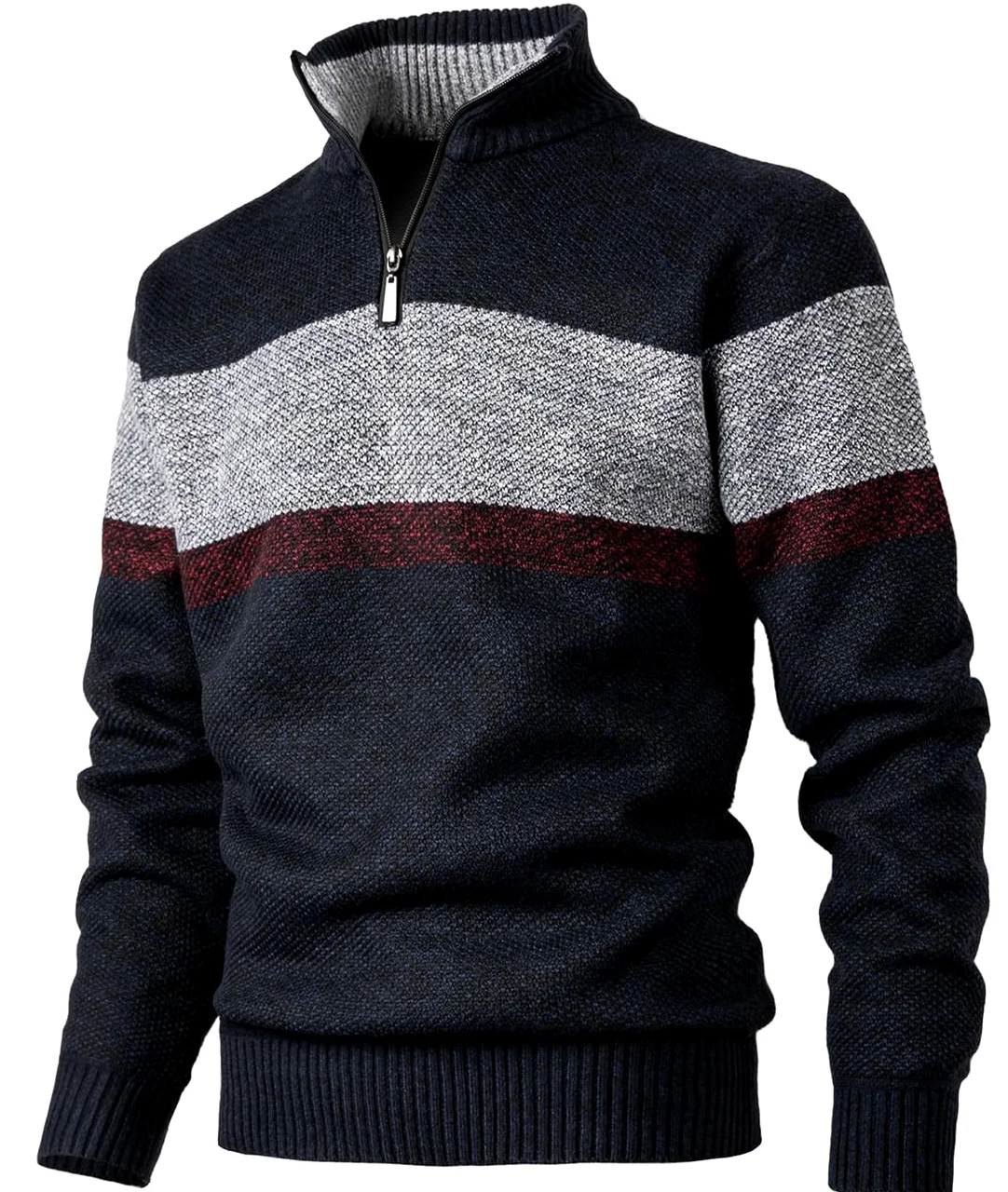 Hombre Jersey con 1/4 Cremallera Forro Polar Suéteres Punto a Rayas