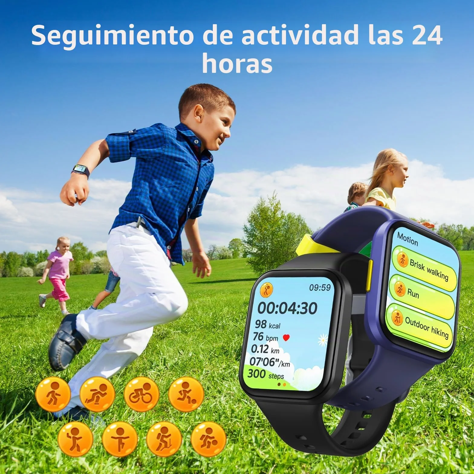 Parsonver Reloj Inteligente para Niños Smartwatch con 20 Deportivos Monitor Sueño Frecuencia Cardíaca IP68 Impermeable 1.69" Azul