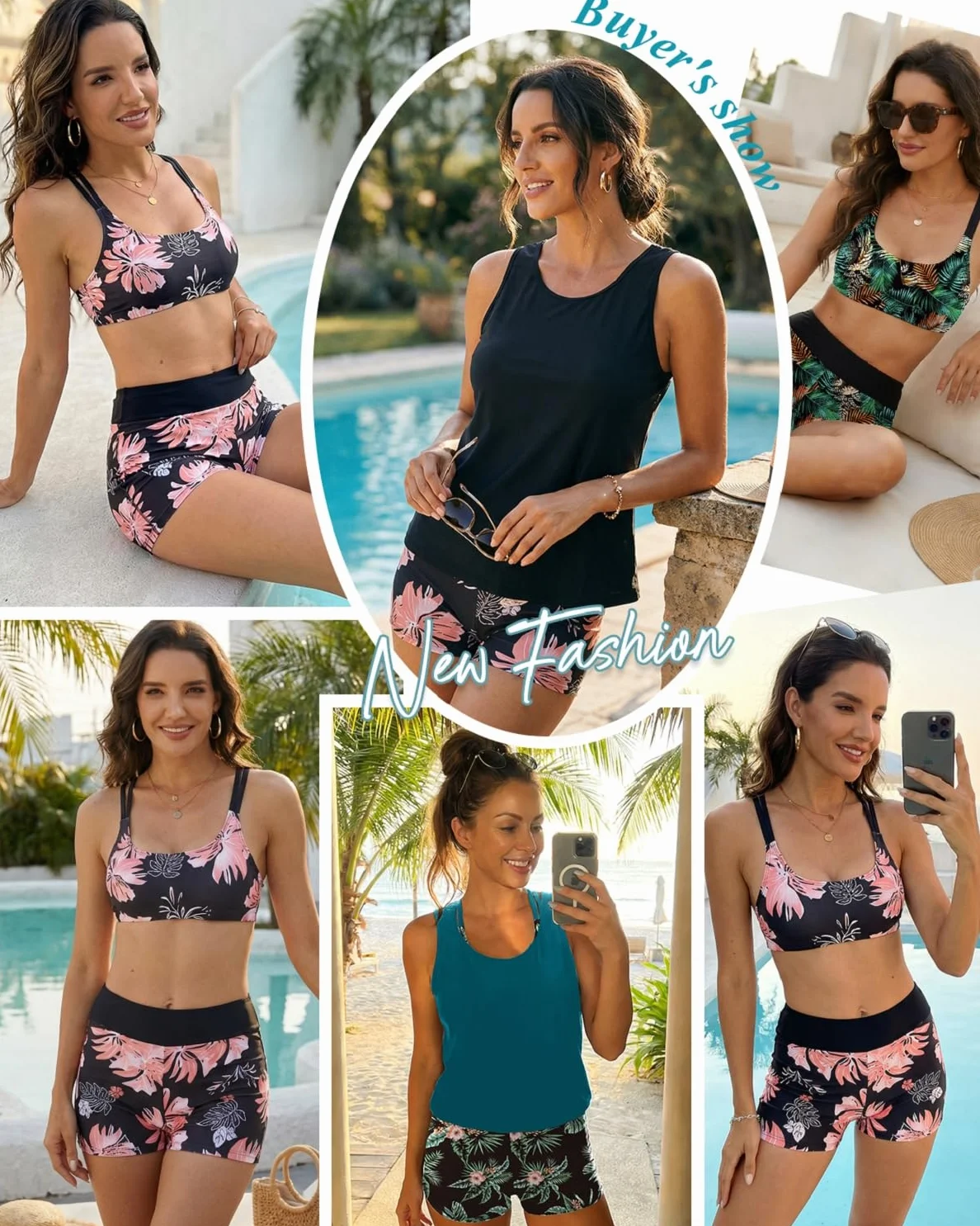 Yutdeng Tankini Mujer 3 Piezas Reductor Barriga Push Up Bañador con Pierna Vientre Plano