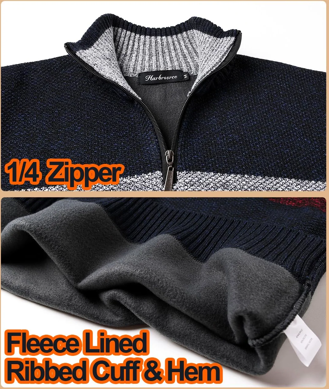Hombre Jersey con 1/4 Cremallera Forro Polar Suéteres Punto a Rayas