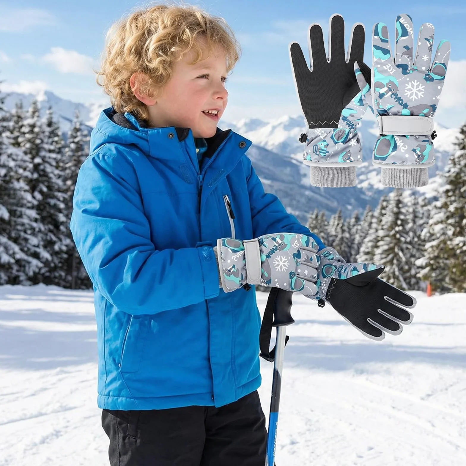 Guantes de Esquí Impermeables para Niños 7-9 Años