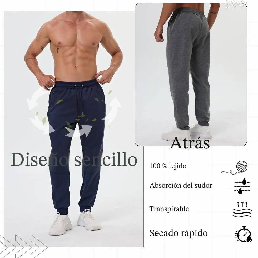 Paquete de 3 pantalones deportivos para hombre con bolsillos con cremallera