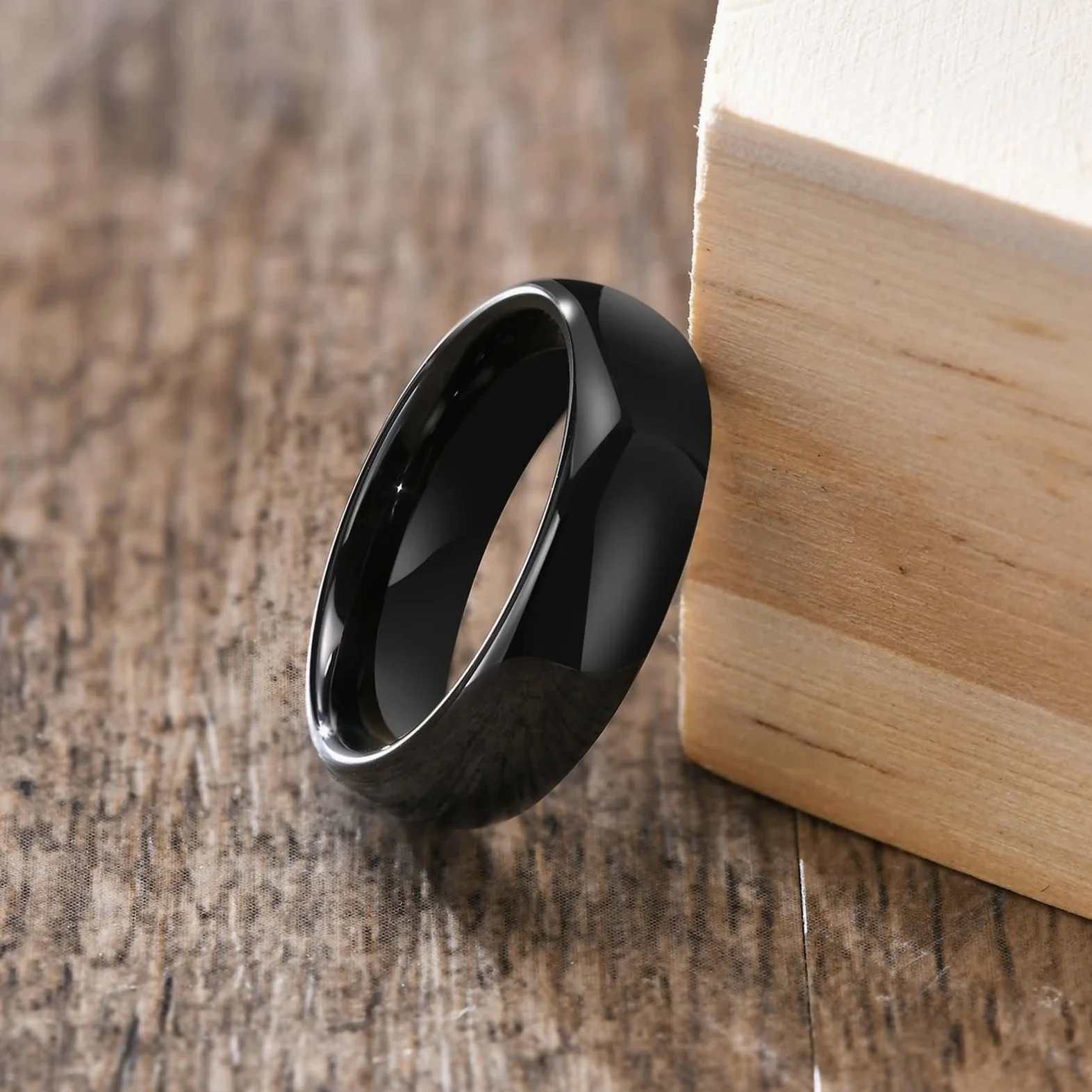 Anillos de collar para parejas, collar personalizado de tungsteno negro, anillo negro pulido, collar de cable de 6 mm, regalo de promesa para mujeres, Tungsteno, Sin gemas.