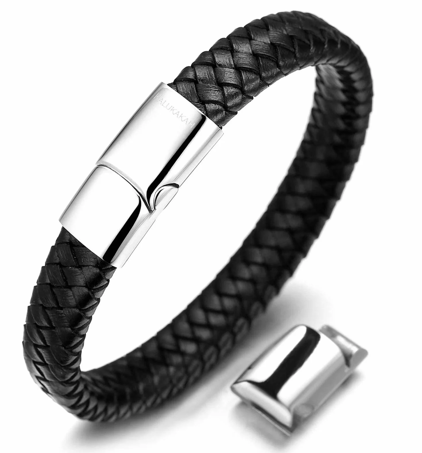 Solo Junior Pulsera de Cuero Marrón/Negro Clásico 6-15 Años Cierre Magnético Titanio Dorado/Plata/Negro 7"+0.7"(18+1.5cm) Caja de Regalo