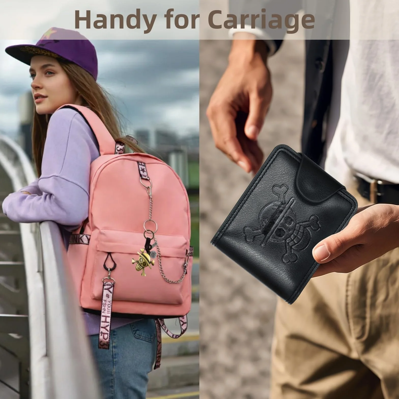 Anime Billetera de Cuero Plegable PU Cartera Llavero Colgante 2 Piezas