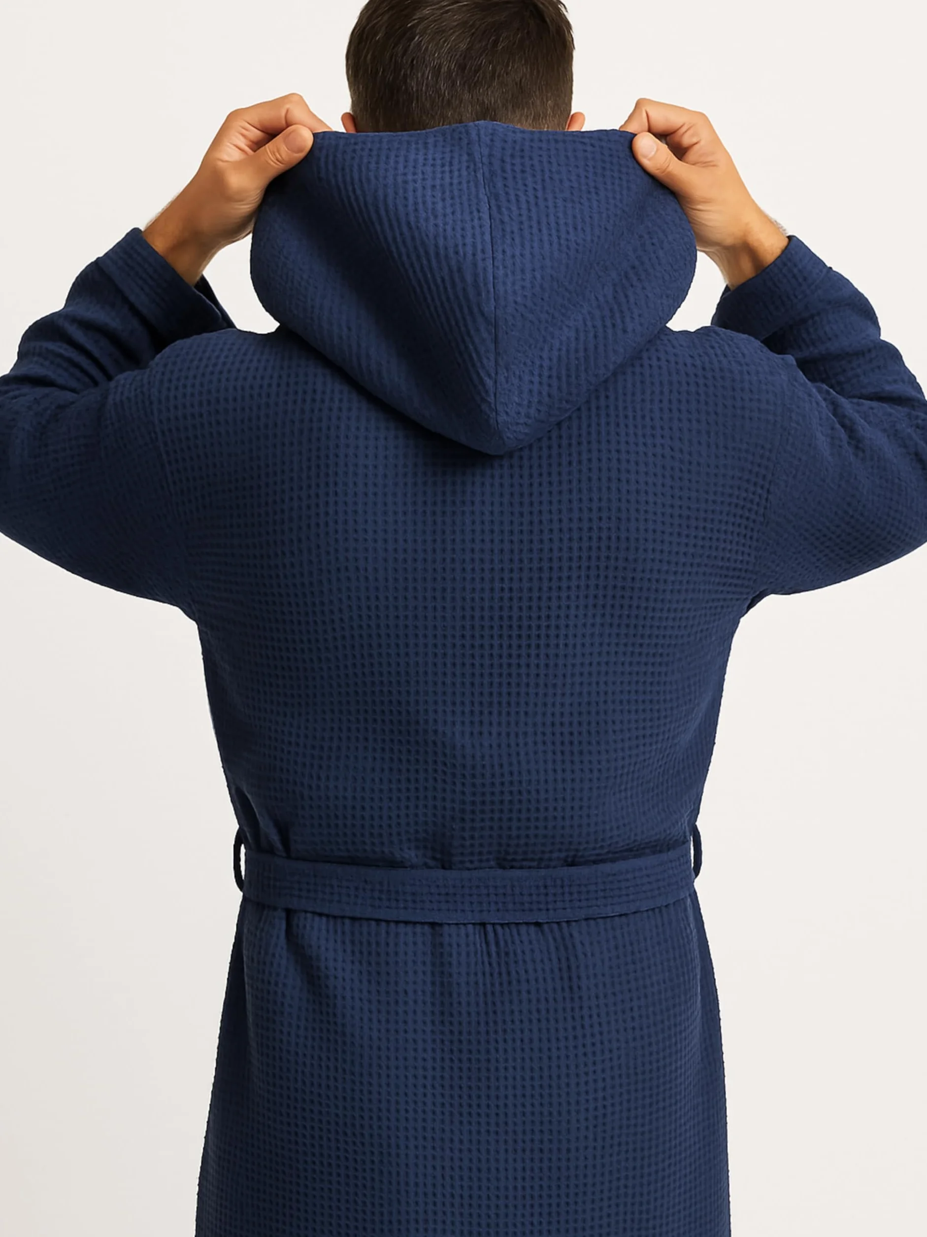 Albornoz nido de abeja para mujer y hombre de algodón con capucha, bolsillos y cinturón, ligero S-XXXL