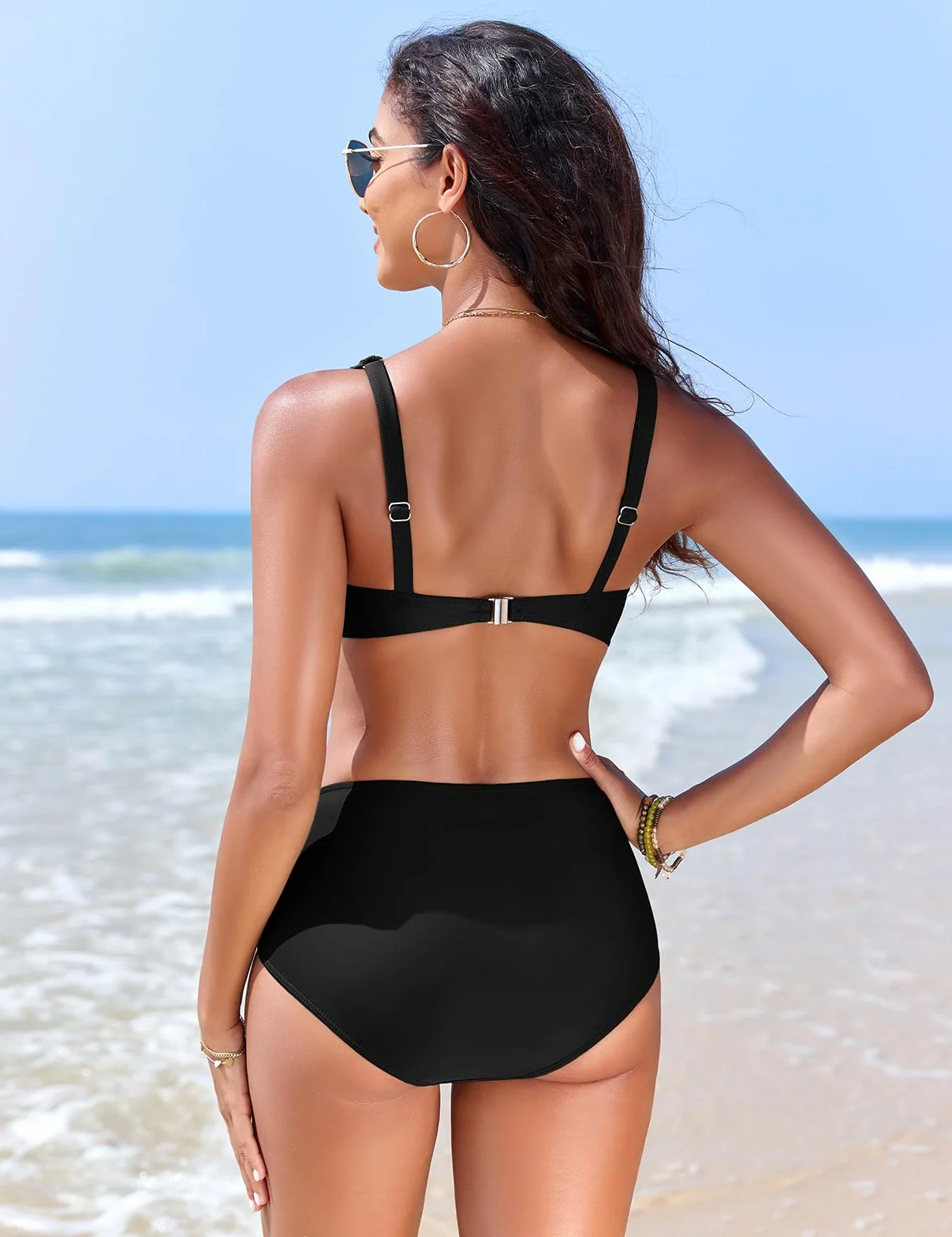 Bikini Mujer Cintura Alta Diseño Envolvente Tirantes Ajustables Top con Aro Extraíble Bañador Playa
