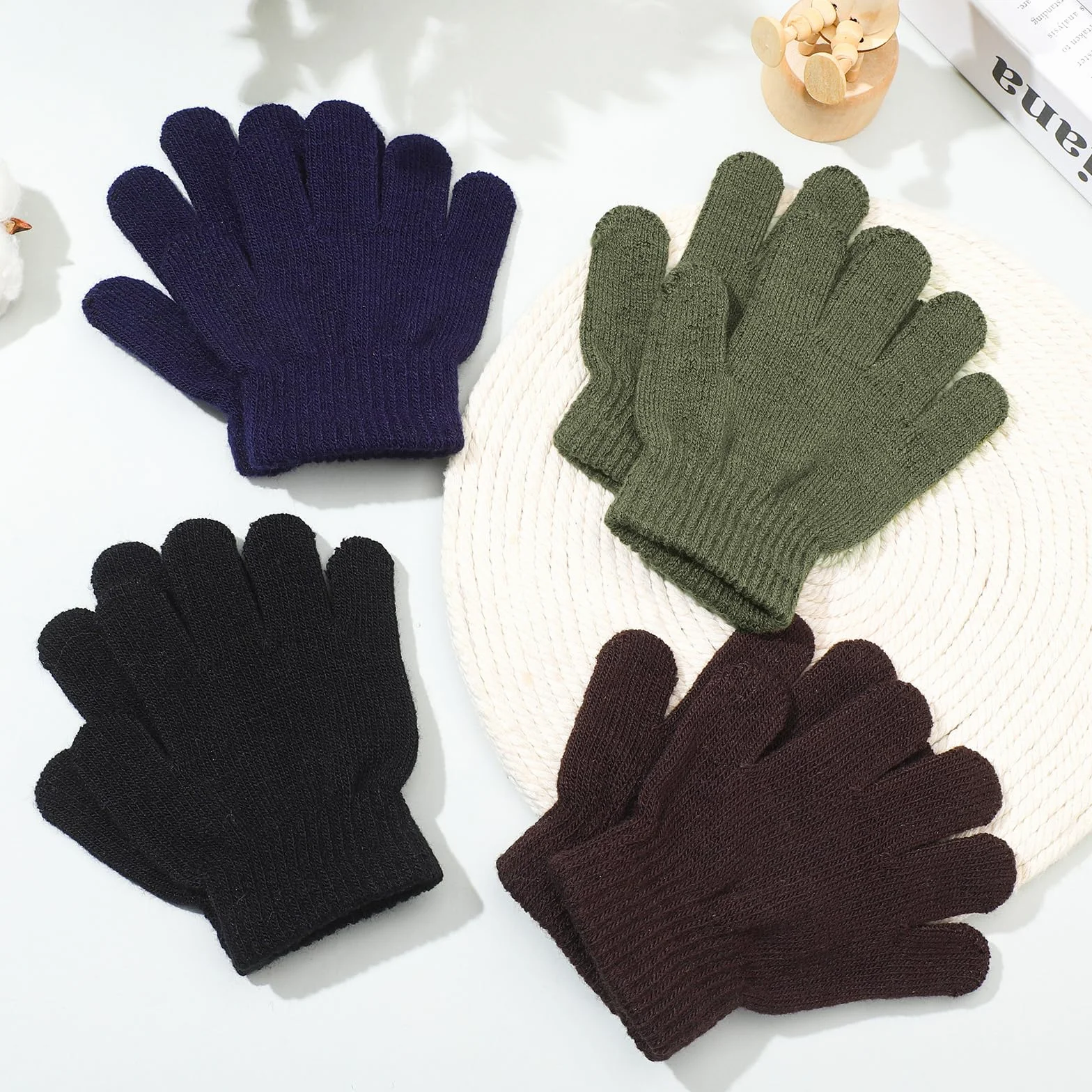 SATINIOR Guantes de Invierno de Punto para Niño 4 Pares Negro Azul Marino Café Verde Militar 1-4 años