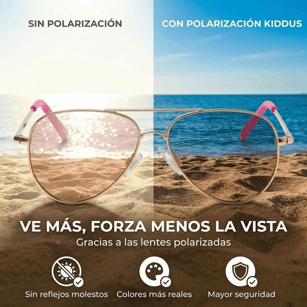 Kiddus Gafas de Sol Polarizadas Niño Niña UV400 CAT3 Protección Solar Infantil Montura Metálica