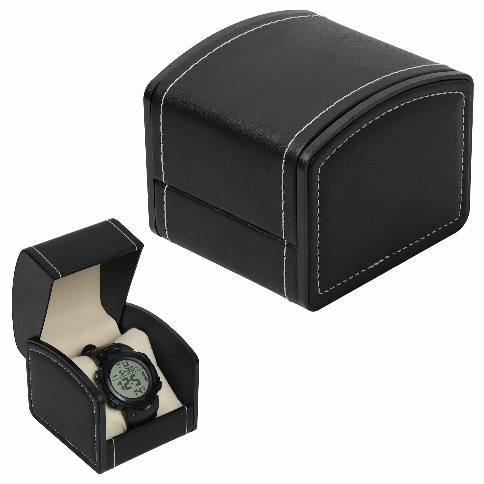 Caja de Relojes, Estuche de Relojes Una Sola Ranura con Almohadillas Extraíbles, Organizador Cuadrado para Relojes, Negro
