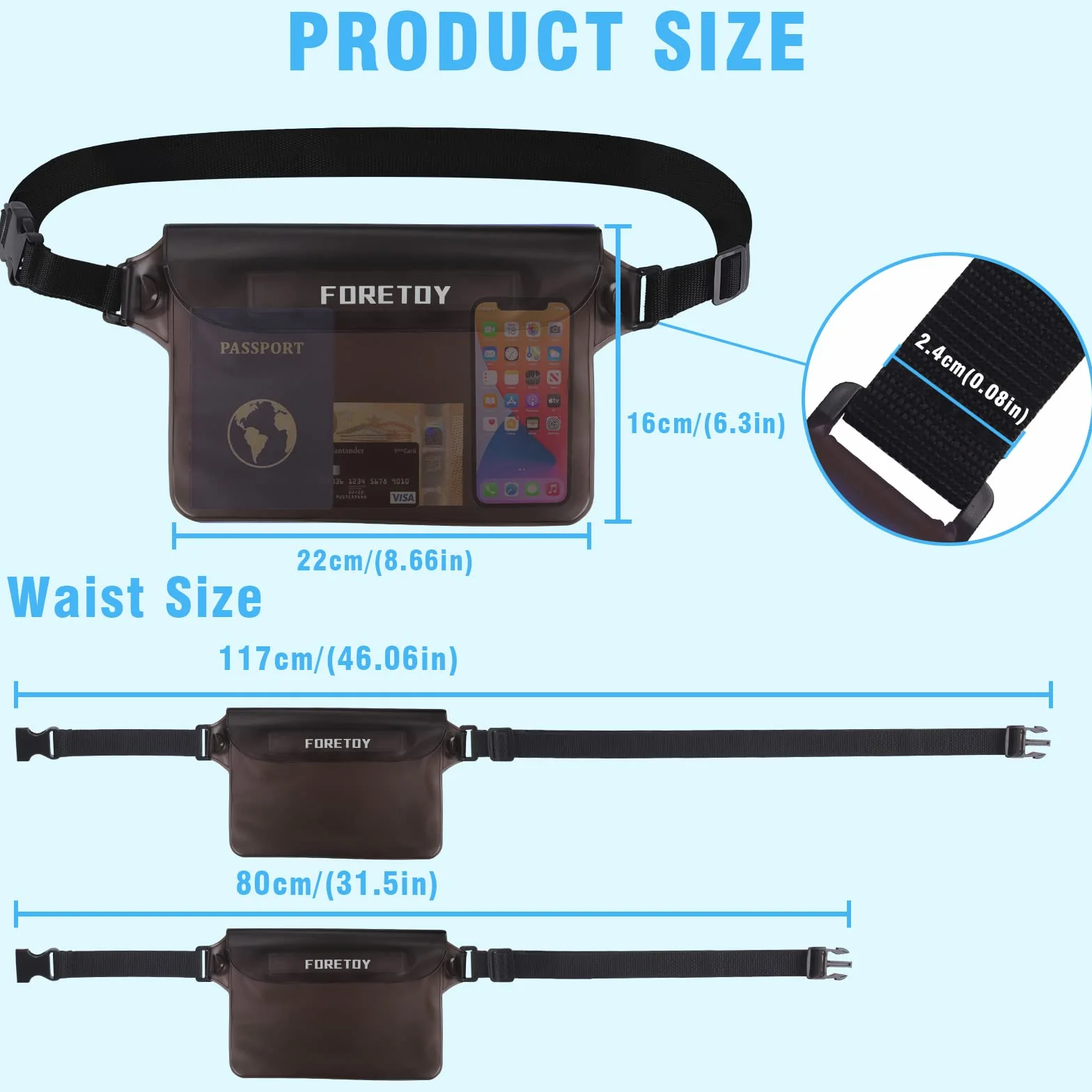 FORETOY Bolsa Impermeable 2 Pack Riñonera IP68 para Deportes Acuatica Playa Natación