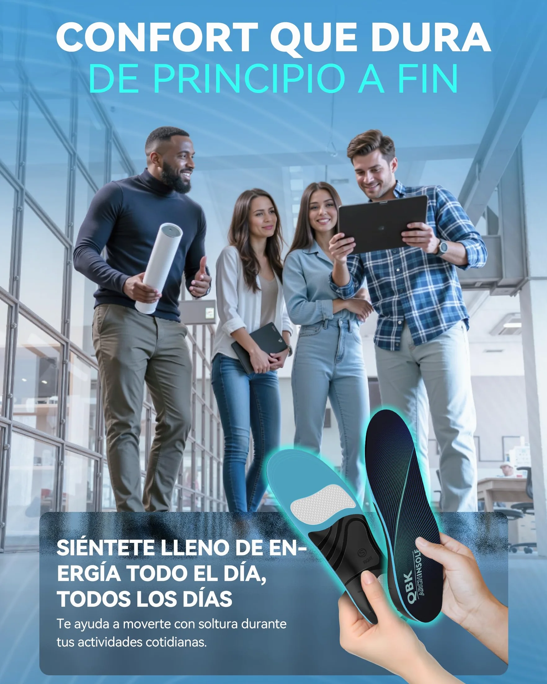 Plantilla Espolón Calcáneo QBK, Plantillas de GEL para Fascitis Plantar, Arco Alto, Pie Plano, XS