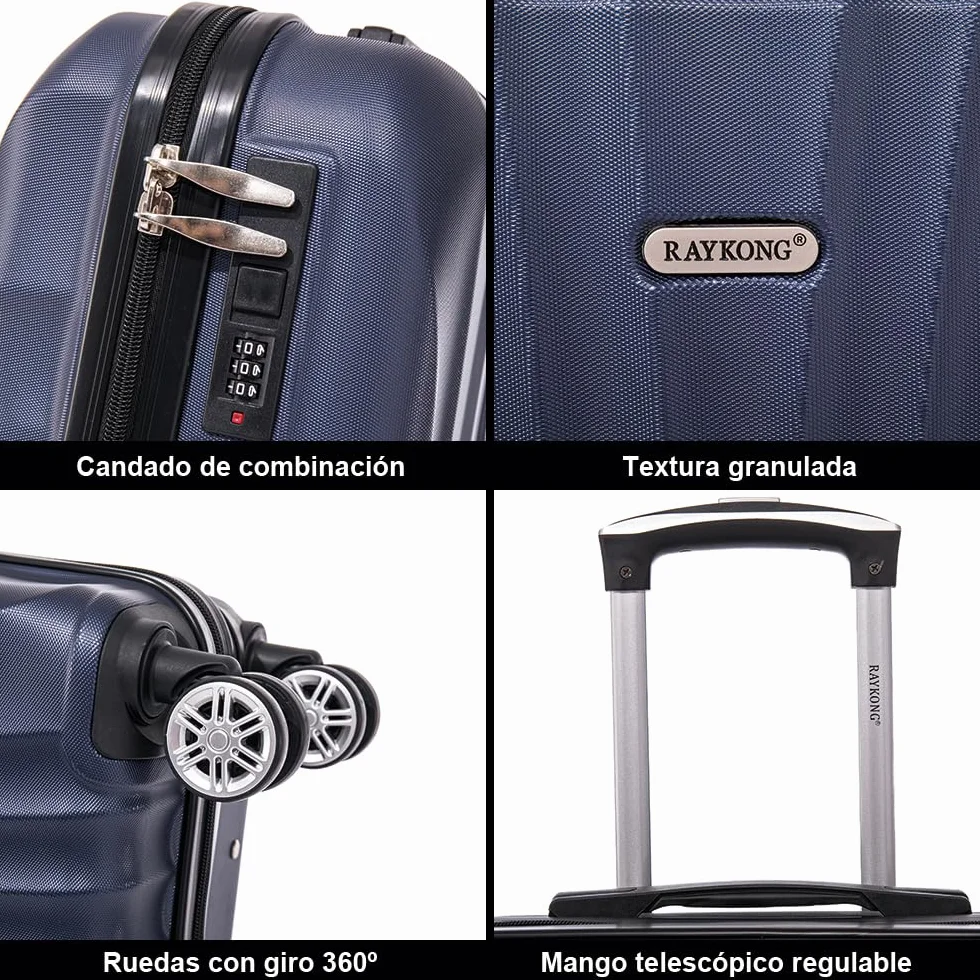 RAYKONG Maleta de Cabina ABS 55x40x20cm 44L Azul Marino