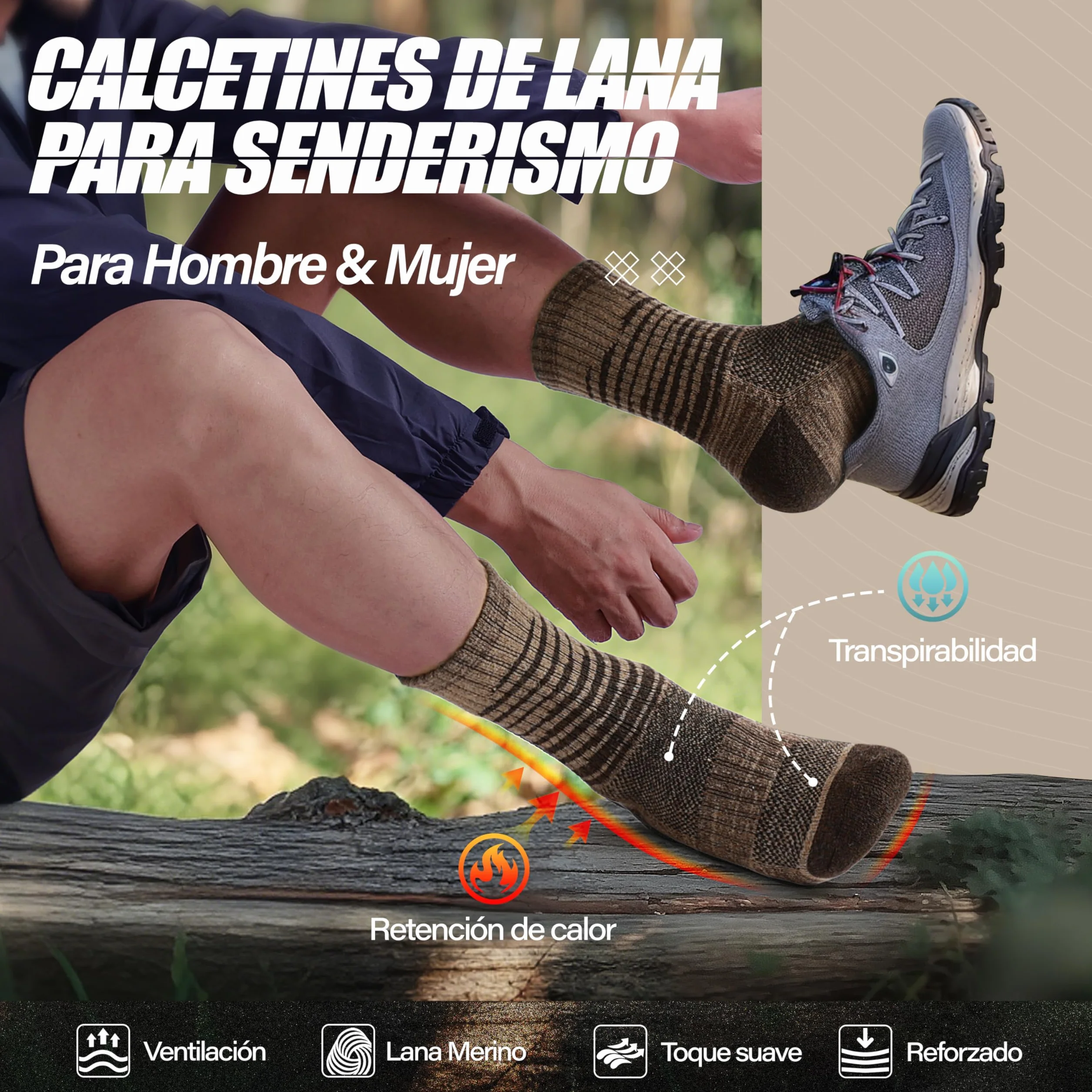 ANTSANG Calcetines de Lana Merino Senderismo Térmicos 5 Pares