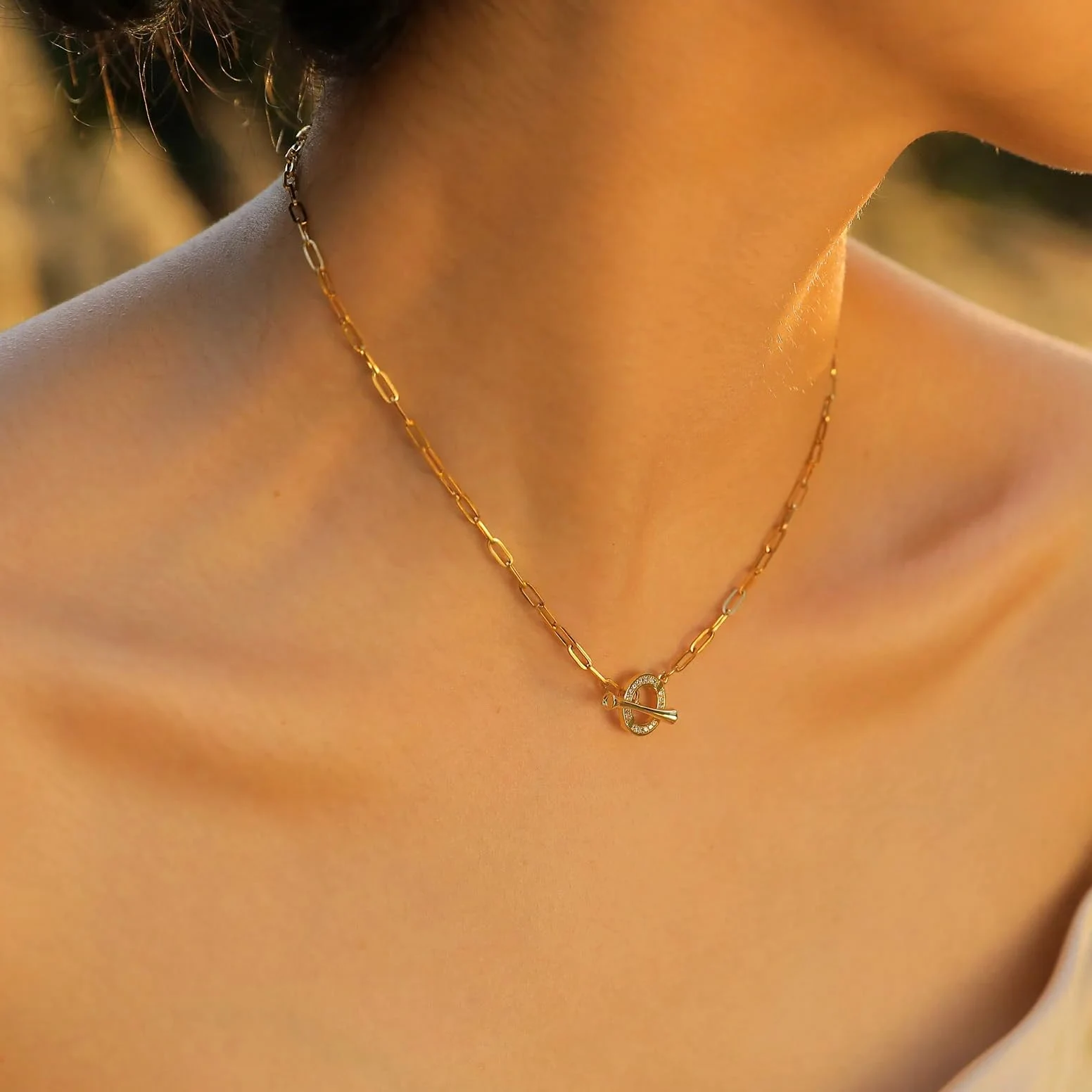 Delicados y Brillantes Collares de Palanca con circonita cúbica para Mujeres y niñas, Collar de Cadena Gruesa con Forma de corazón de Amor, Dije de Palanca clásico, Cierre de Hebilla OT para Regalos