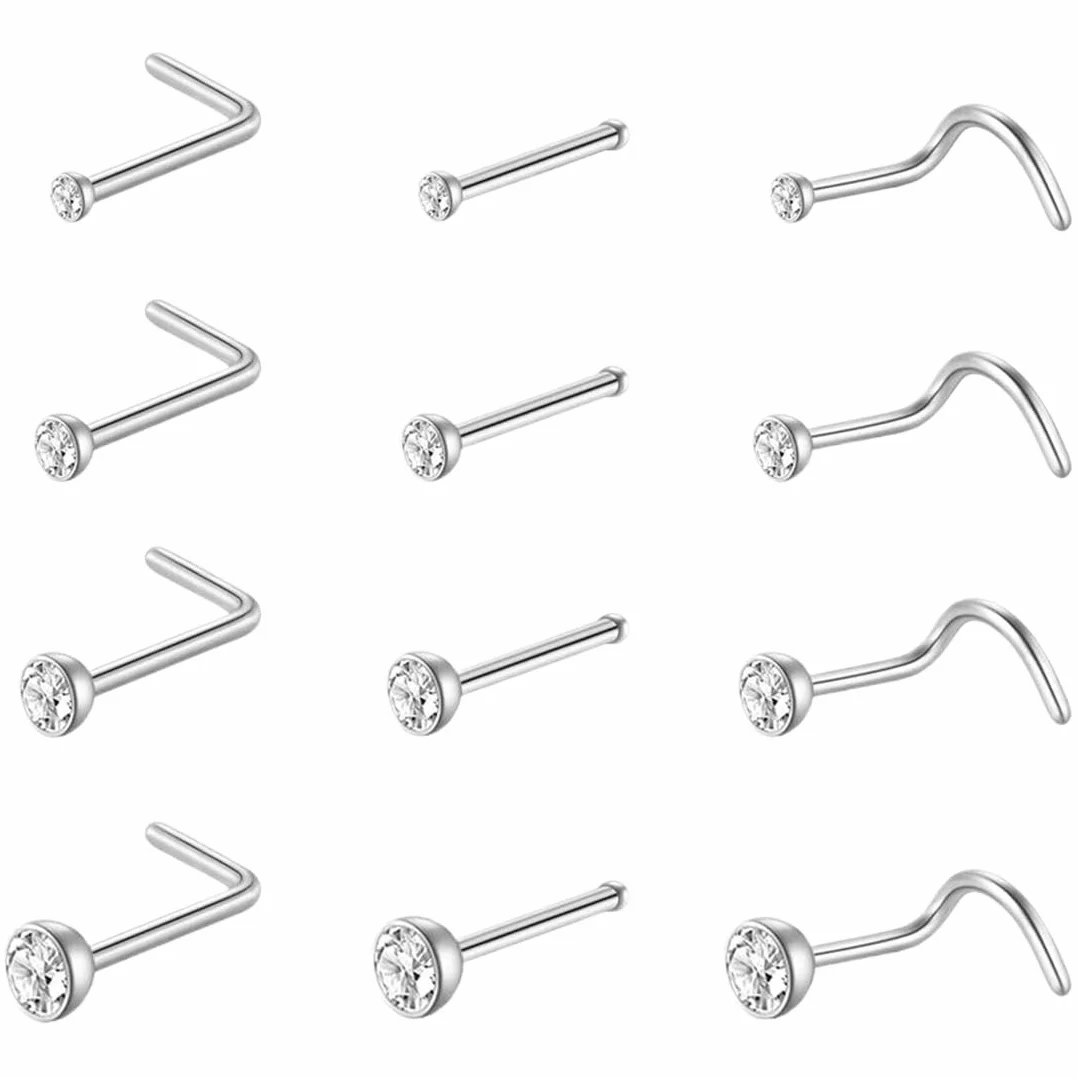 JEYORZY 12 Piezas Piercing Nariz Acero Quirurgico Anillo Joyería para Mujeres Hombres