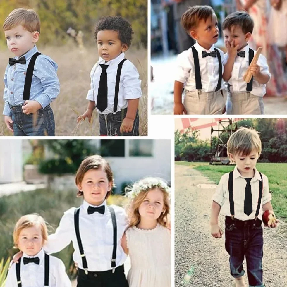 Tirantes Ajustables en Forma de Y con Pajaritas para Niños y Niñas 1-12 Años Negro Clip Talla Única