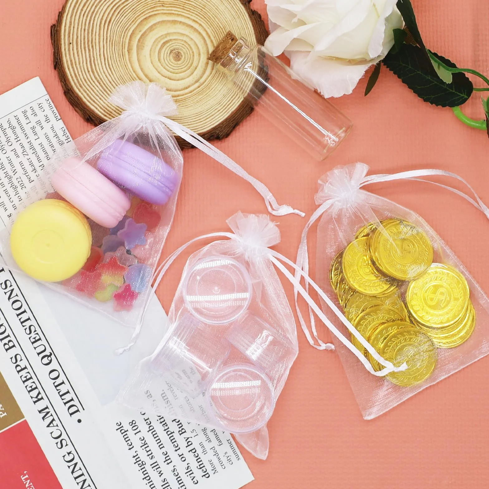 Bolsas de organza blancas con cordón, 20 unidades, 15 x 20 cm, uvas, bolsas de regalo para joyas, dulces