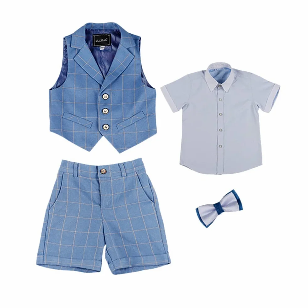 Traje Conjunto de Bebés Niños para Bautizo Comunión,Elegante Niño Pequeño Traje Formal de Bodas de Fiesta,Conjuntos de Top y Pantalónes Camisa Chaleco Pantalones Cortos Verano Ropa para Chicos