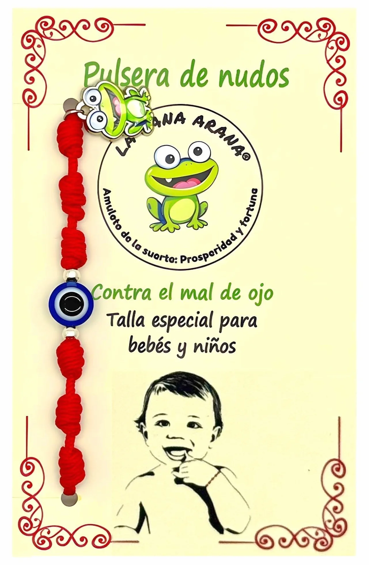 Pulsera de nudos ojo turco bebé roja contra mal de ojo amuleto buena suerte hilo rojo protección niños talla especial
