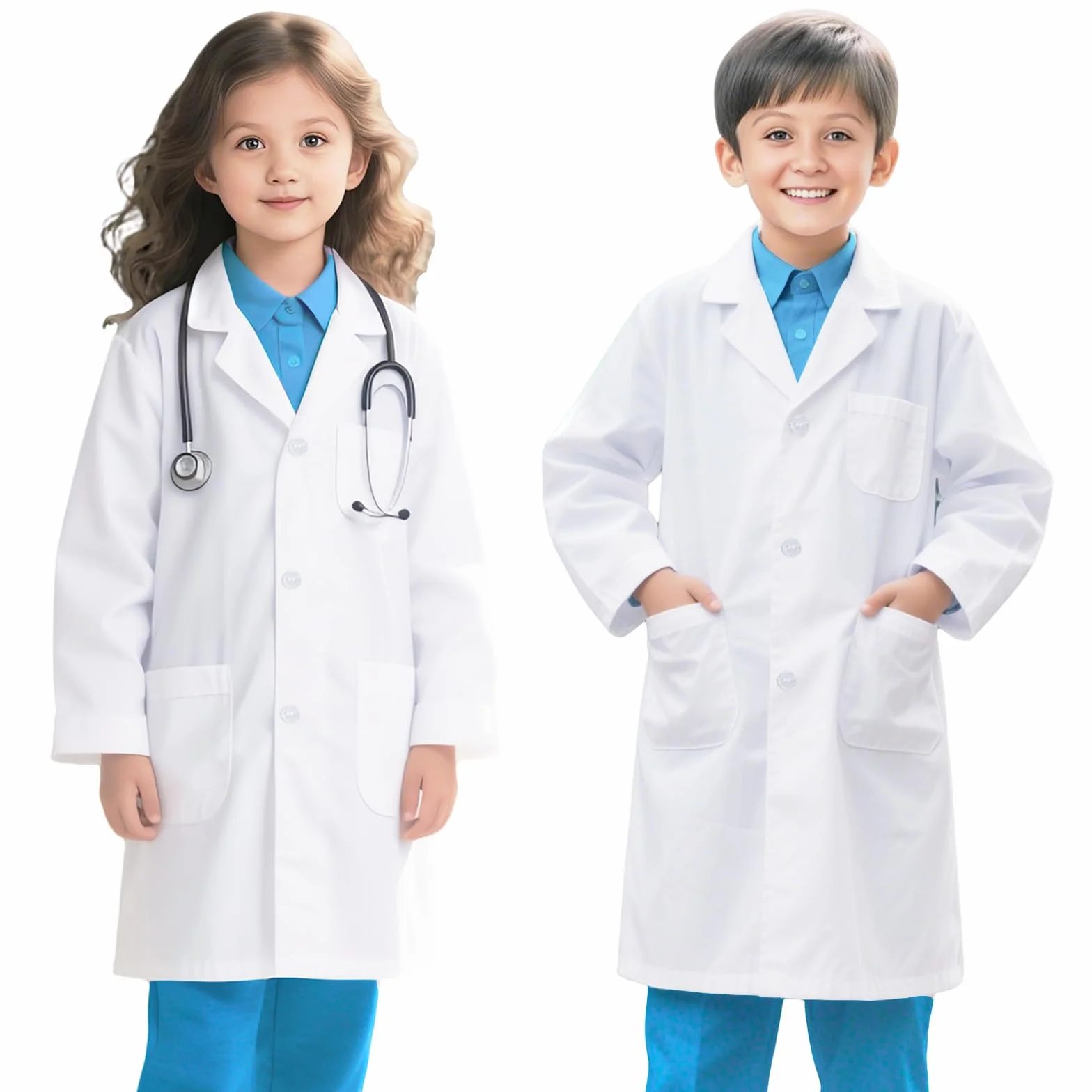 Bata Laboratorio Algodón Blanca Manga Larga Niño Niña Disfraz Científico Médico Enfermera Doctor
