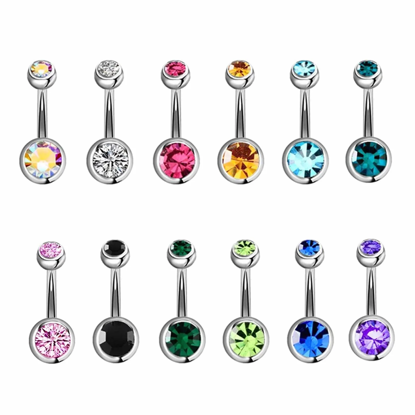 Aucuu 14G Acero Inoxidable Piercing Ombligo Barra Curvada Circonita CZ Cúbica Perla Joyería