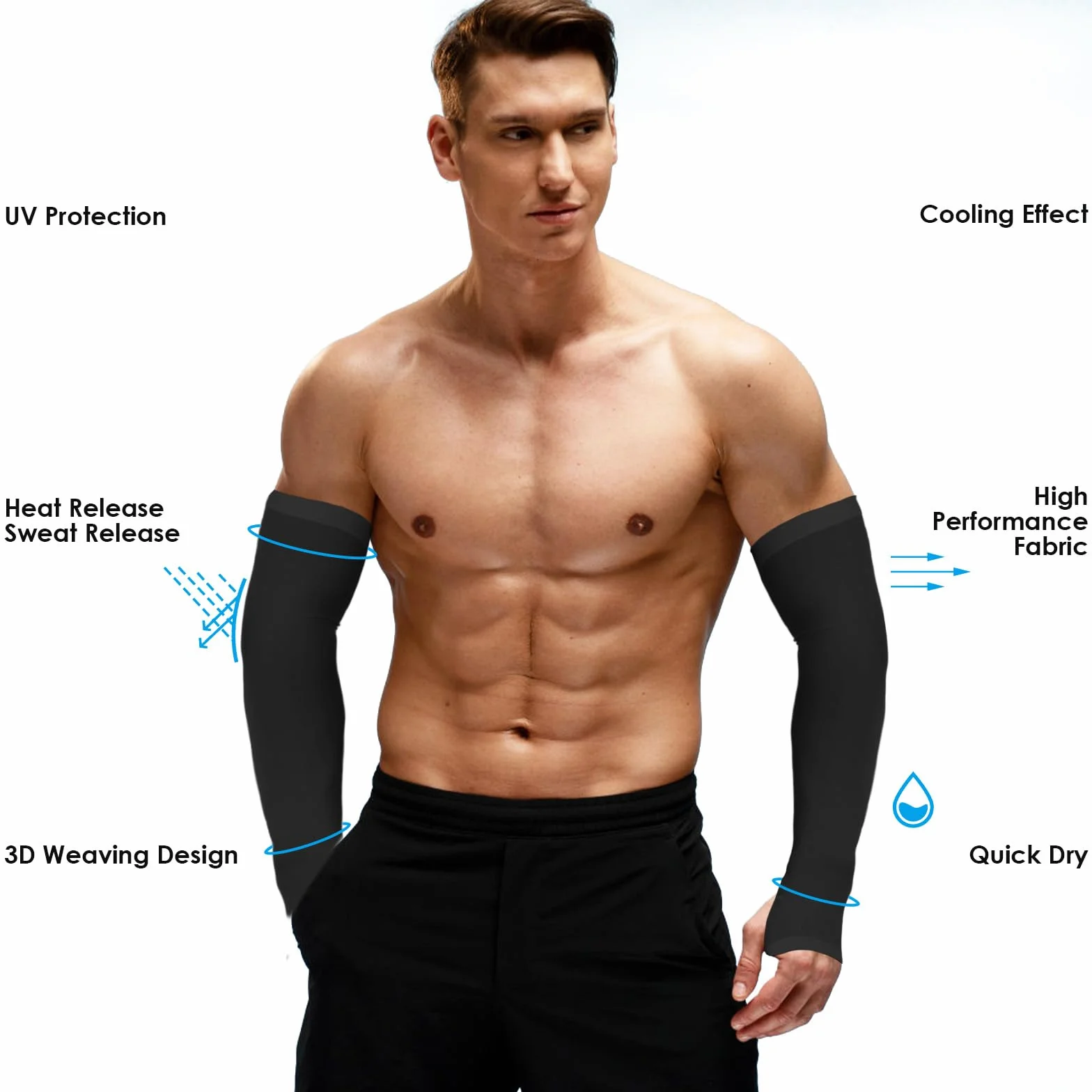 Ouligay 2 pares manguitos gaming protectores brazo UPF 50+ verano refrescantes mujer hombre voleibol baloncesto fútbol golf negro talla única