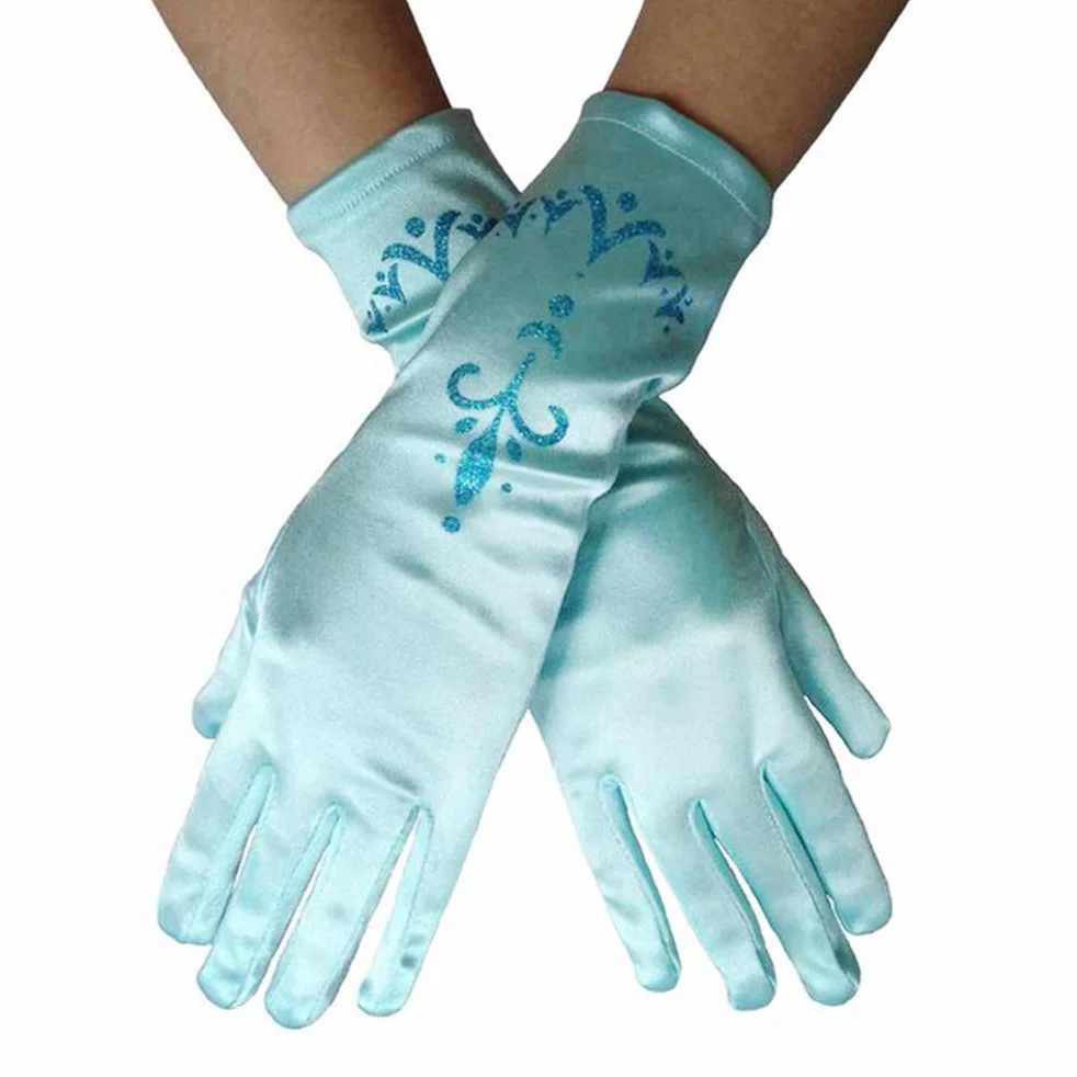 Guantes de princesa Elsa de satén para vestir, accesorios de fotografía para fiestas, niños 4-12 años