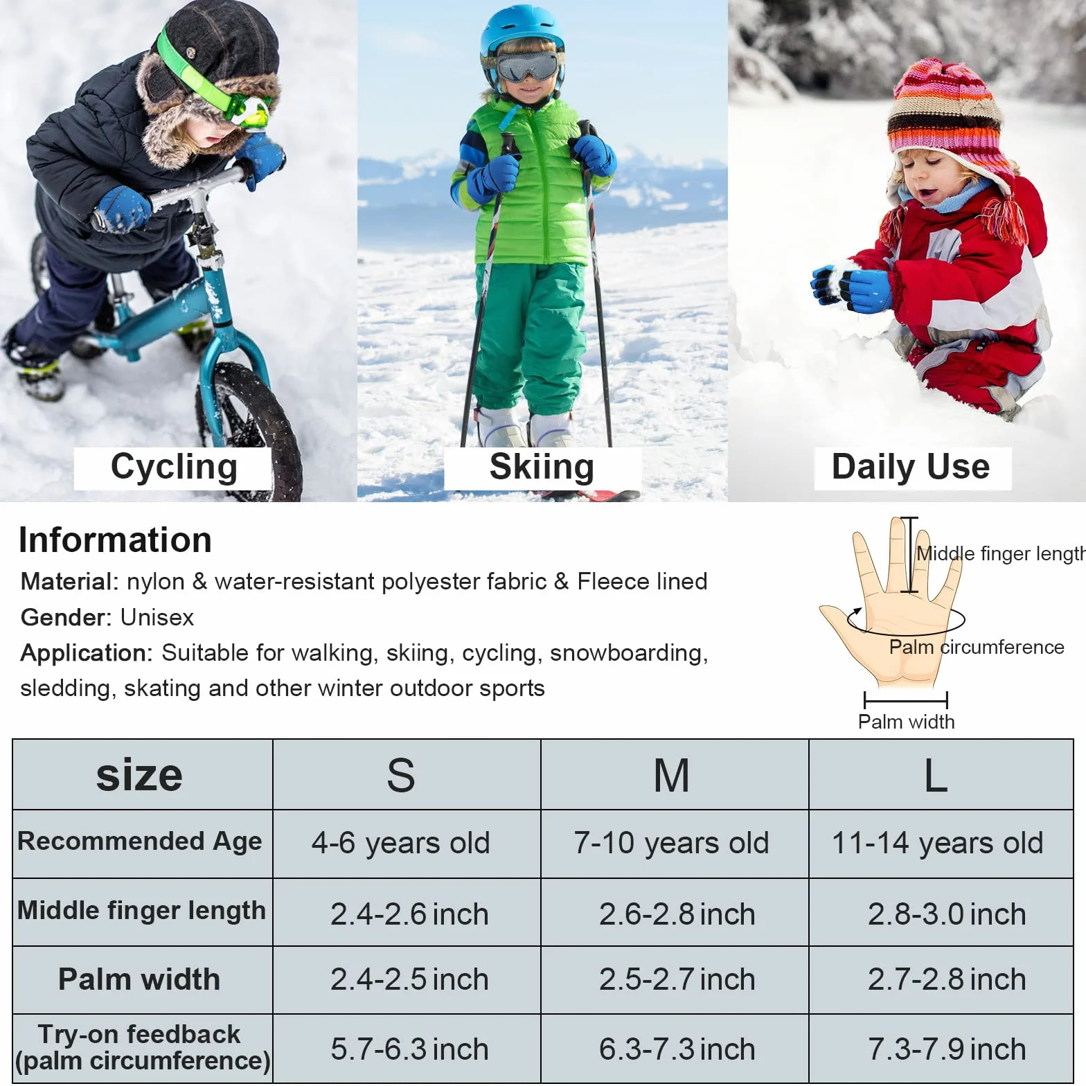 QKURT Guantes de Esquí para Niño, Manoplas Invierno Clima Frío 4-13 Años Trineo Snowboard Patinaje Ciclismo