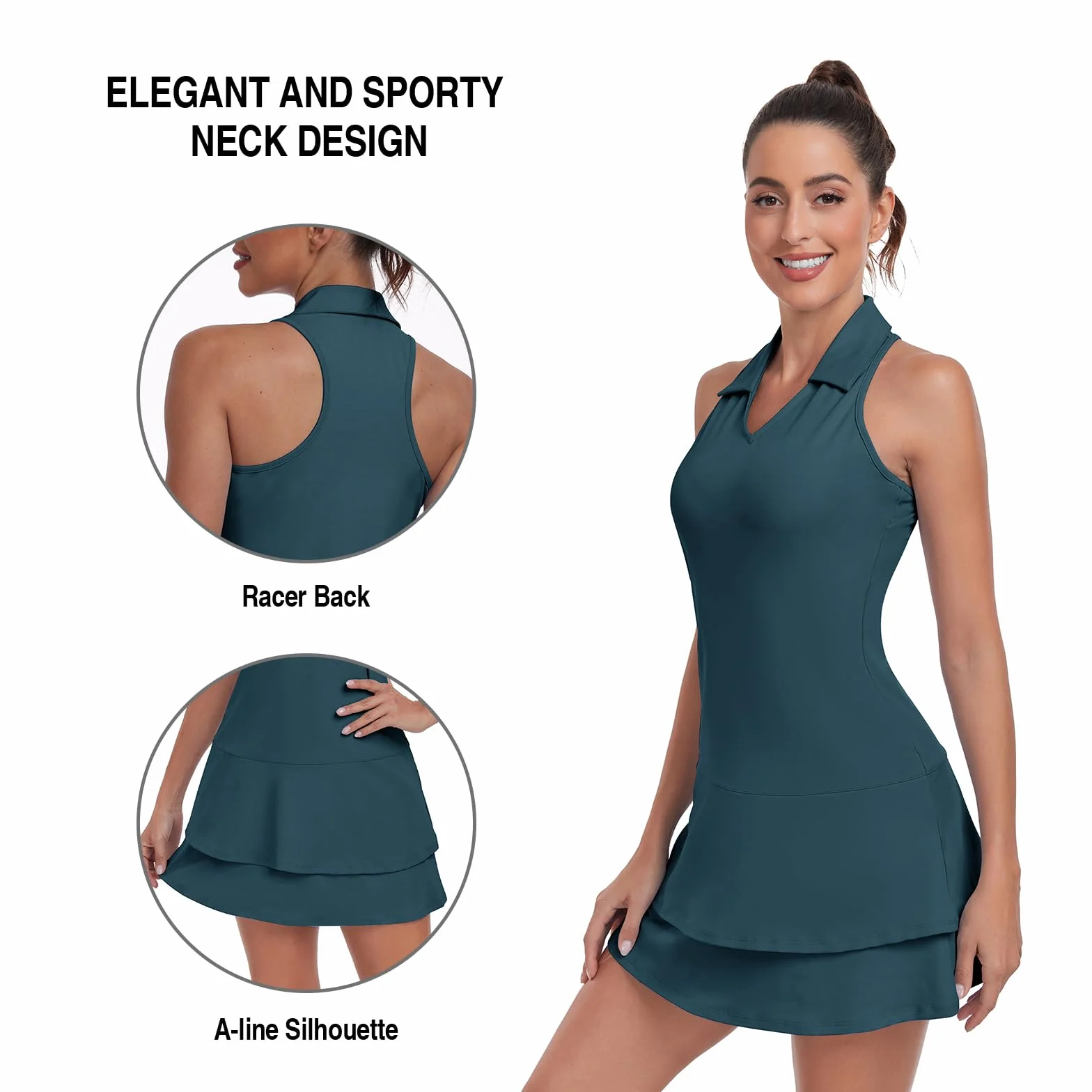 Soneven Vestido de tenis para mujer sin mangas con pantalones y cremallera 1/4