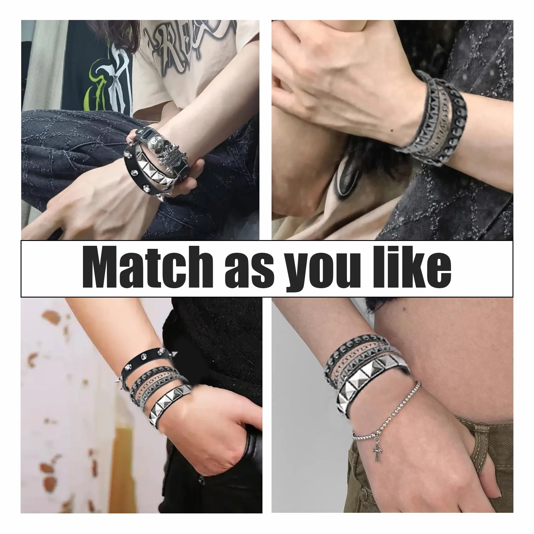 Pulsera de Cuero Punk Ajustable Gótica para Niños Niñas Accesorios Rock Negro