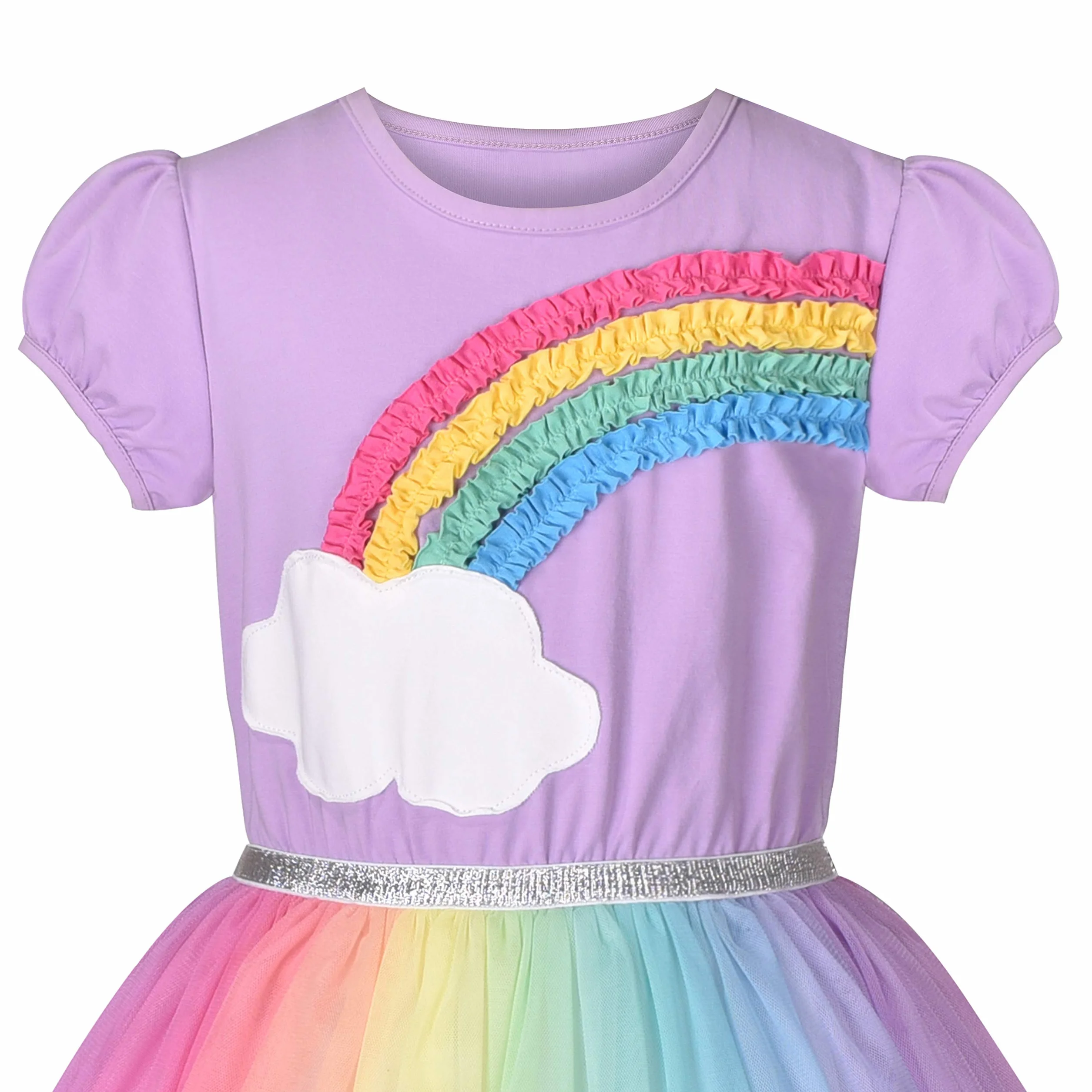 Sunny Fashion Vestido para niña Morado Manga Corta Tul Falda Fiesta 4-8 años