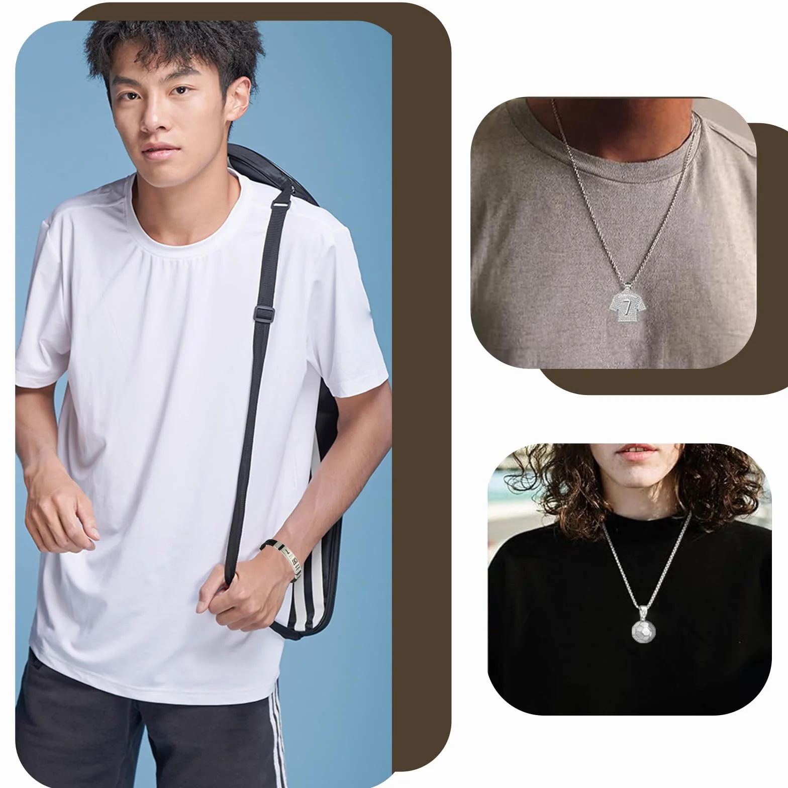 Collar de Fútbol Número 7 Ajustable Plata para Niños - Pulsera de Fútbol Regalo