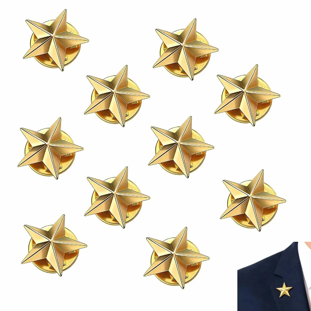 10 Piezas Pin de Solapa Estrella Dorada de Aleación de Zinc, Insignia de Estrella, Broche Decorativo para Chaqueta Camisa Mochila, Accesorio para Celebraciones, Eventos y Regalos
