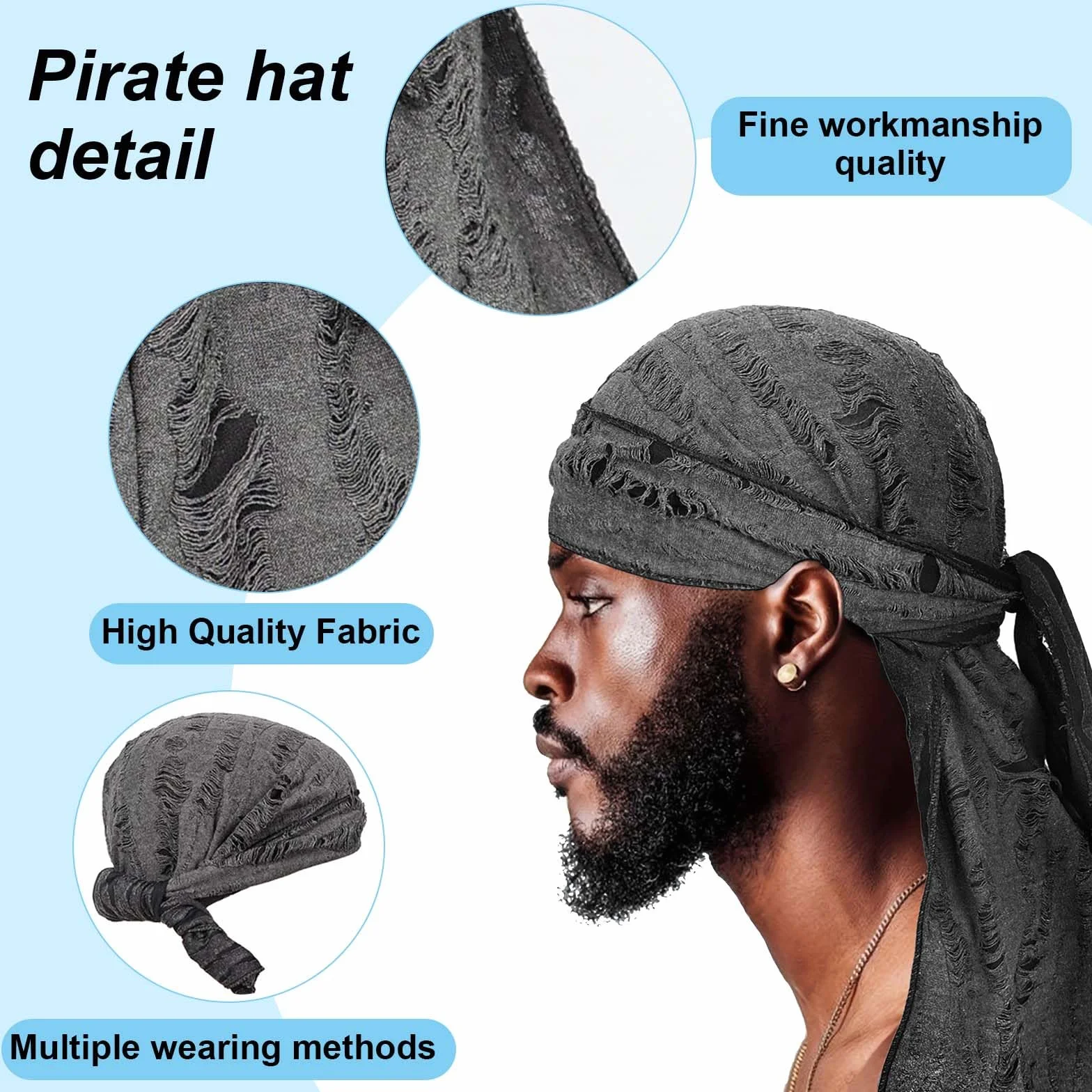 2 Piezas Bandana, Gorro Bandanas Piratas, Durag Sombreros, Elástica, Transpirable, Pañuelos Cabeza para Hombres y Mujeres Decoración Diaria de Hip-Hop