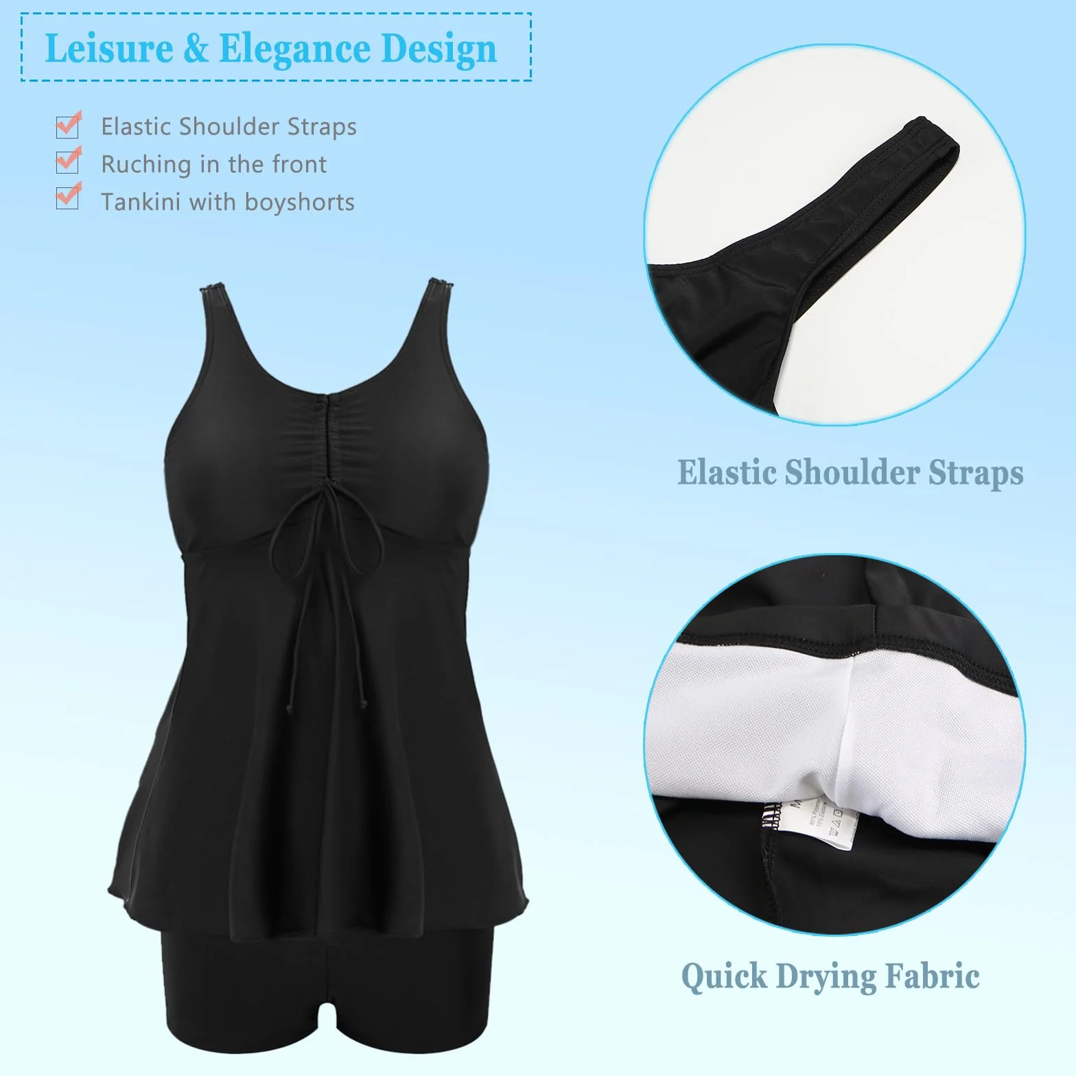 Traje de Baño Mujer Push Up 2 Piezas Tankini Reductor Barriga Top y Short Vacaciones Playa