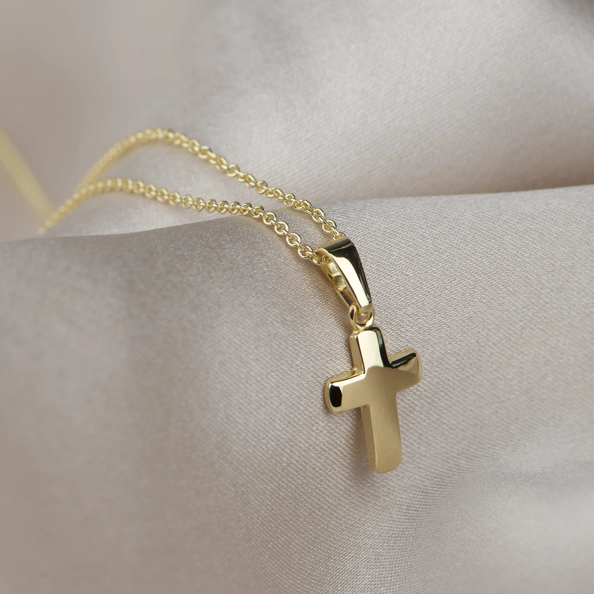 Colgante infantil cruz brillante 12 mm cadena 36/38 cm plata de ley 925 chapado en oro